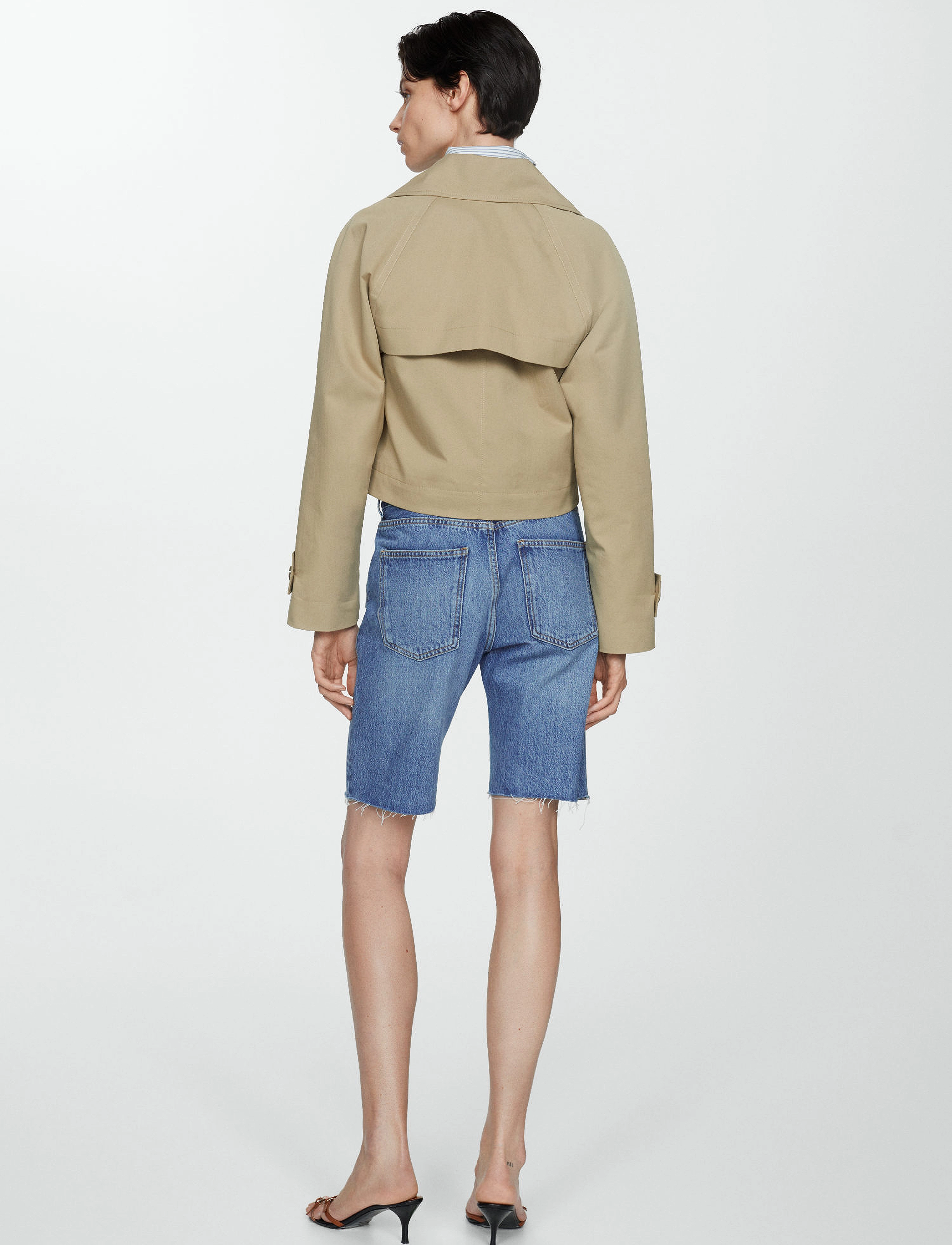 Mango - Denim bermuda shorts with frayed hem - laveste priser - open blue - 3
