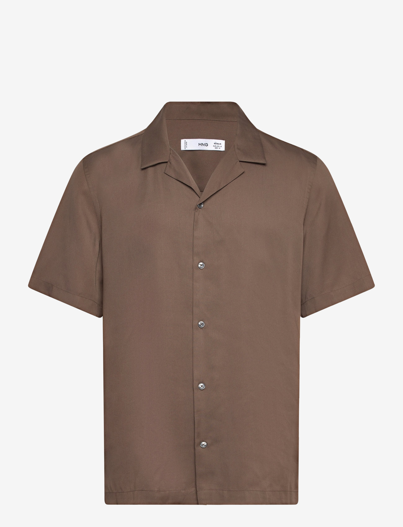 Mango - Regular-fit shirt with bowling collar - kortärmade t-shirts - medium brown - 0