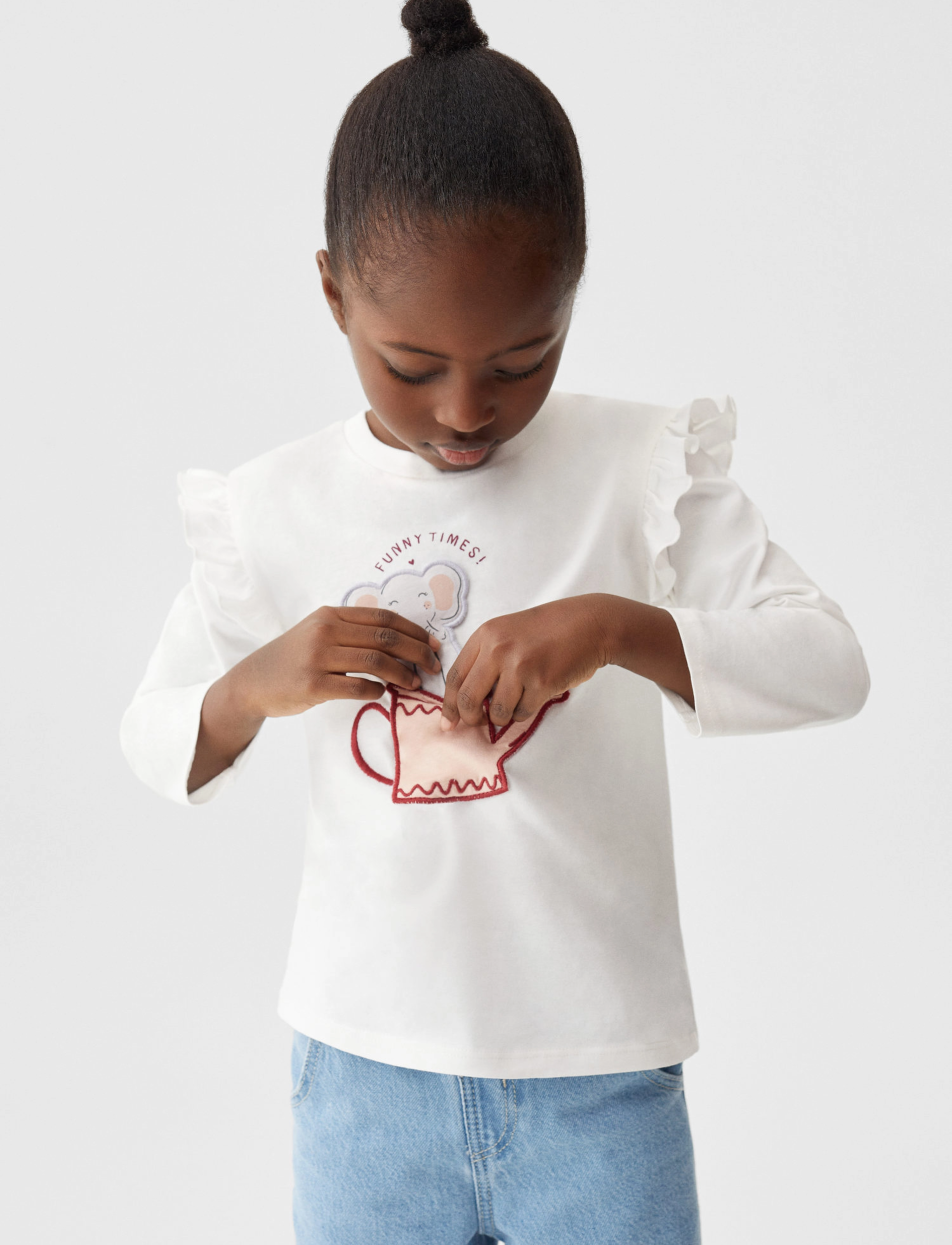 Printed long sleeve t-shirt - NATURAL