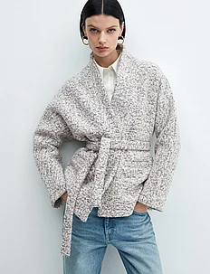 Wool-blend jacket with belt, Mango