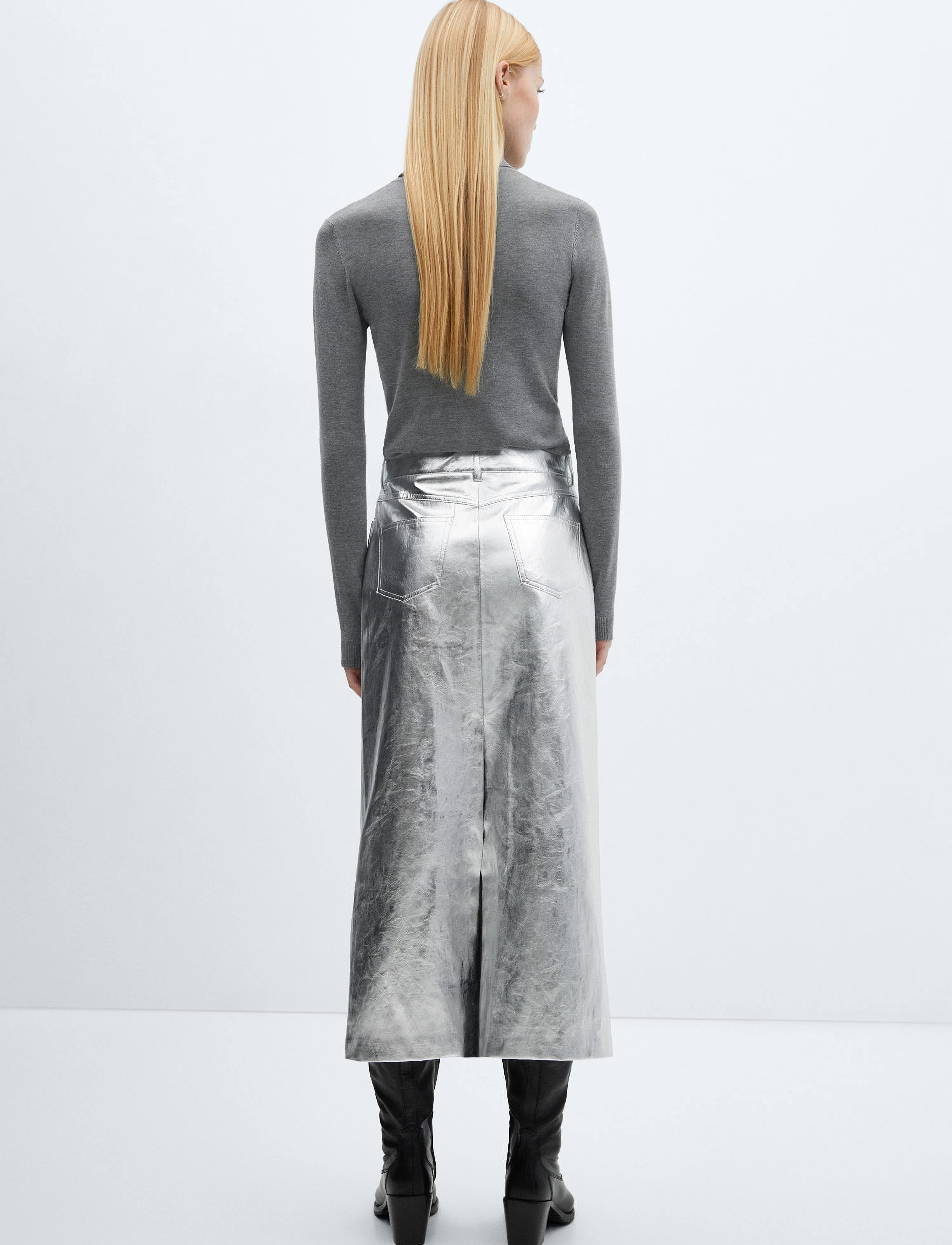 Mango - Metallic midi skirt - midiseelikud - silver - 3