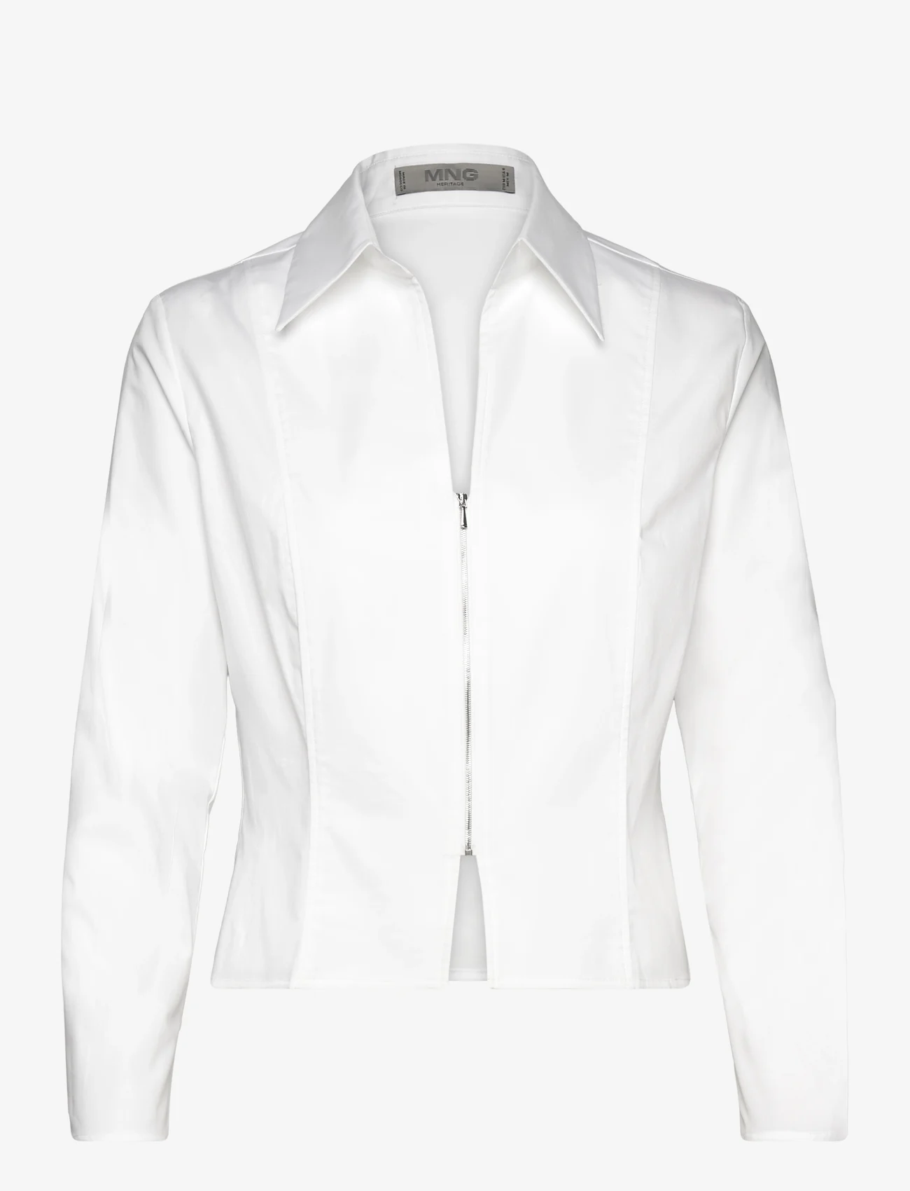 Mango - Fitted cotton zipper shirt - långärmade skjortor - natural white - 0