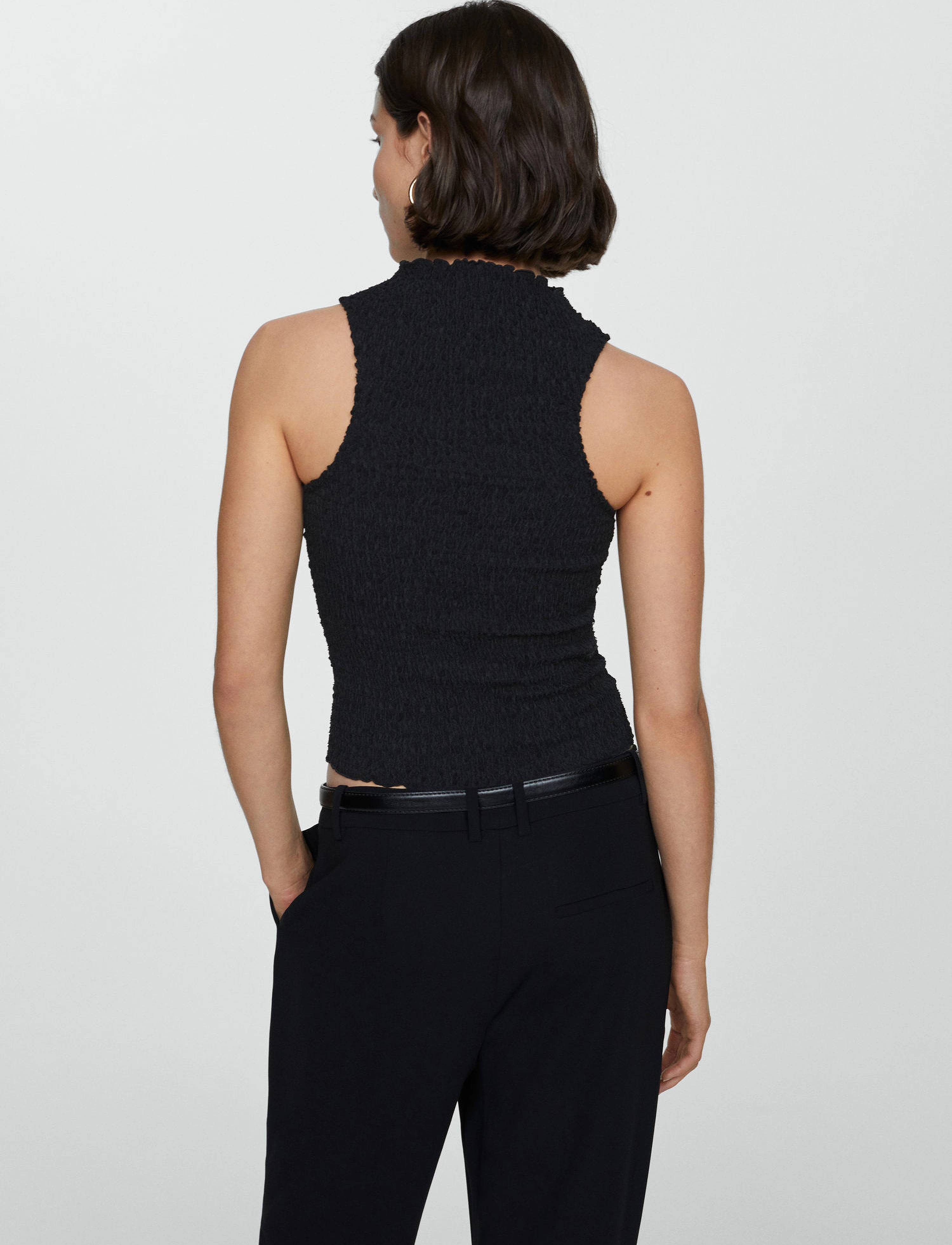 Mango - Ruched-texture top - black - 3
