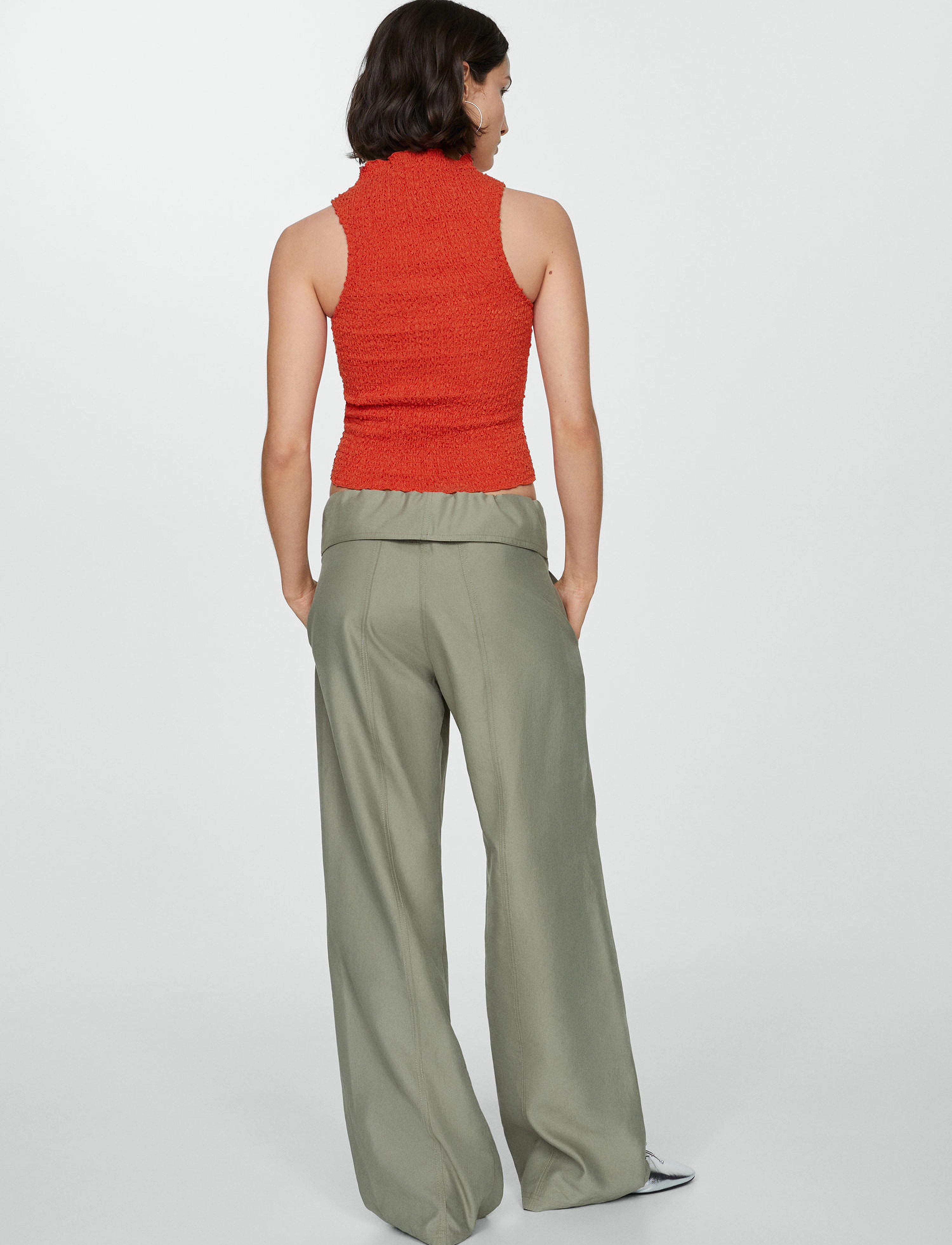Mango - Ruched-texture top - linnen - bright red - 3