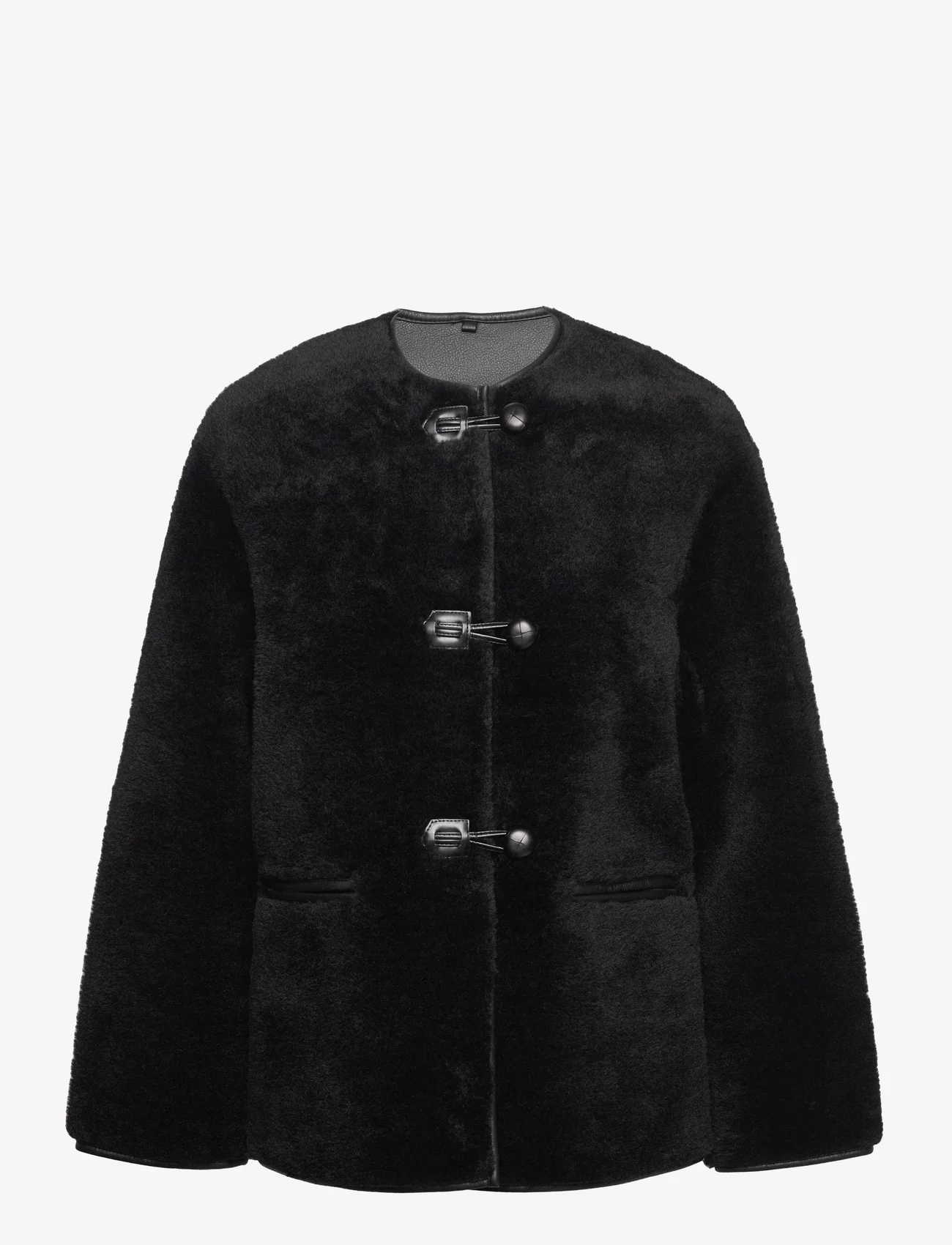 Mango - Fur-effect coat with appliqués - fuskpäls - black - 0