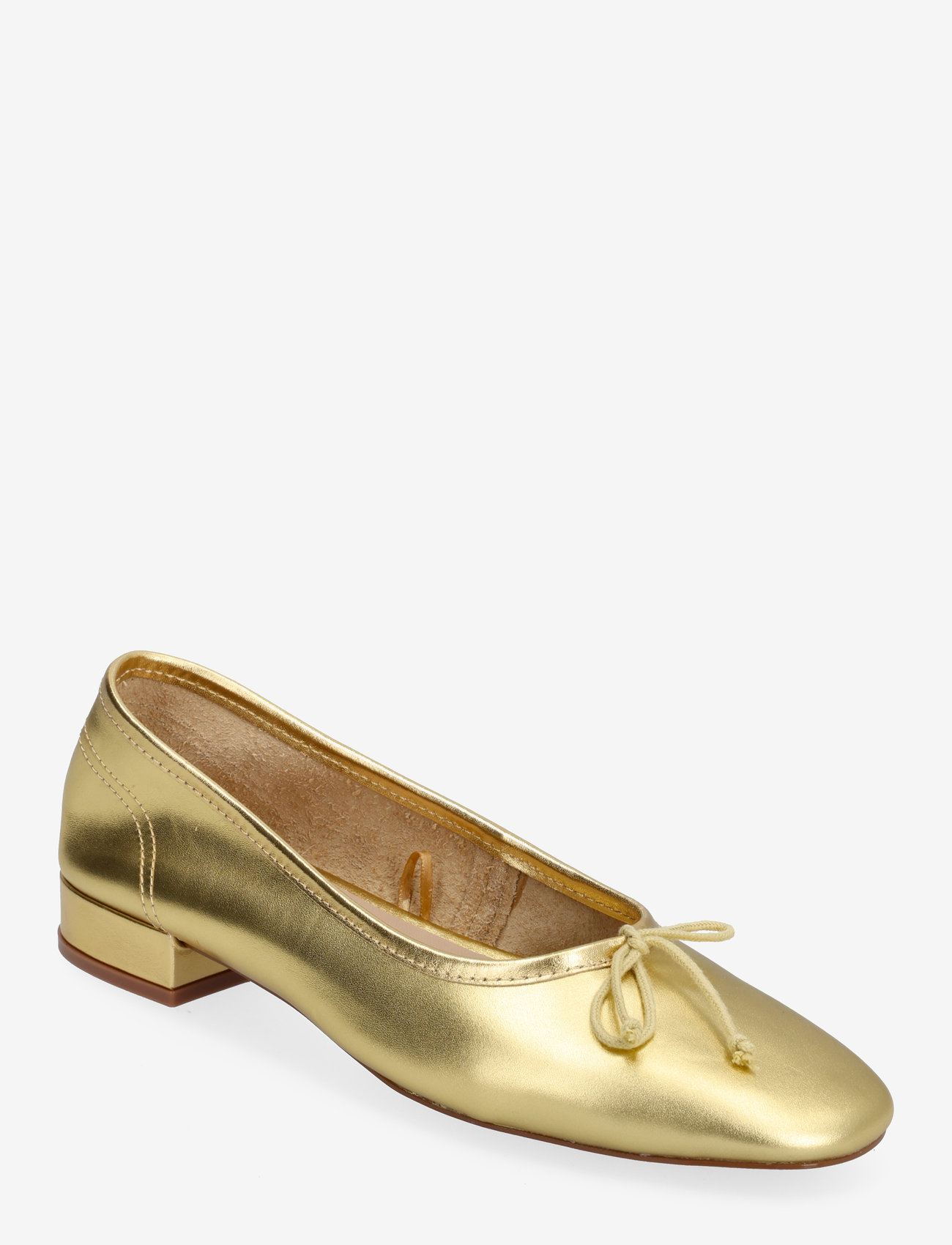 Mango - Leather ballet flats with bow - kvinnor - gold - 0