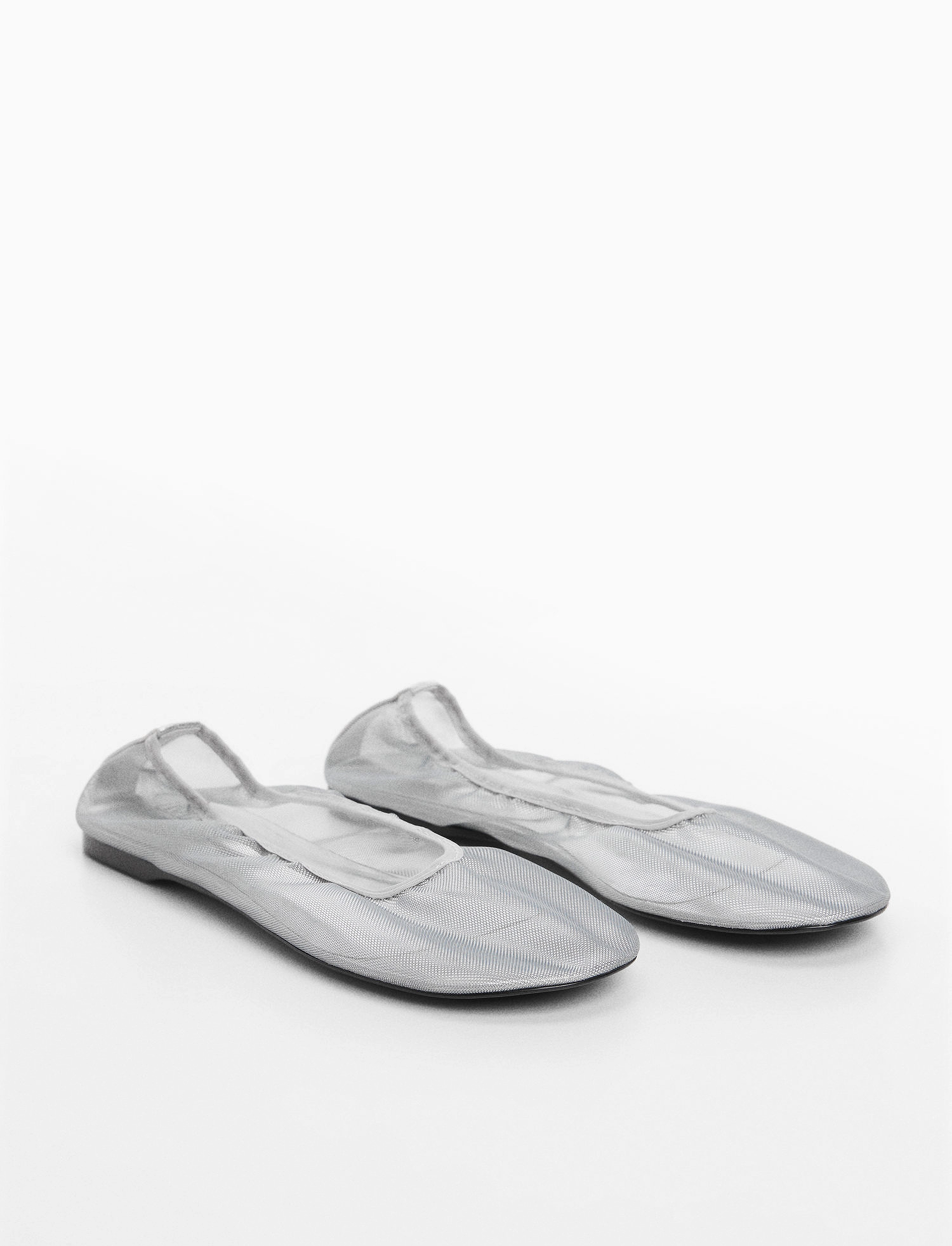 Mango Semi-Transparent Mesh Ballet Flats, 36, Silver, Sko > Ballerinaer, Dame