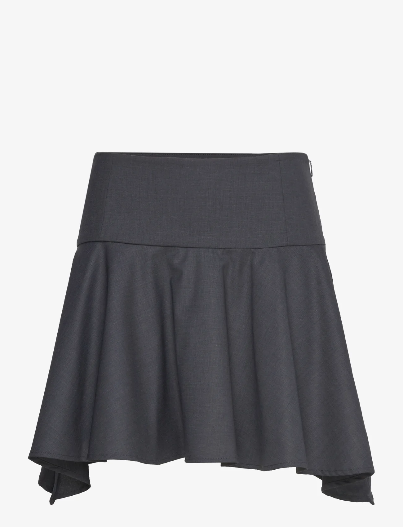 Mango - Wool mini-skirt with asymmetrical hem - minihameet - grey - 1