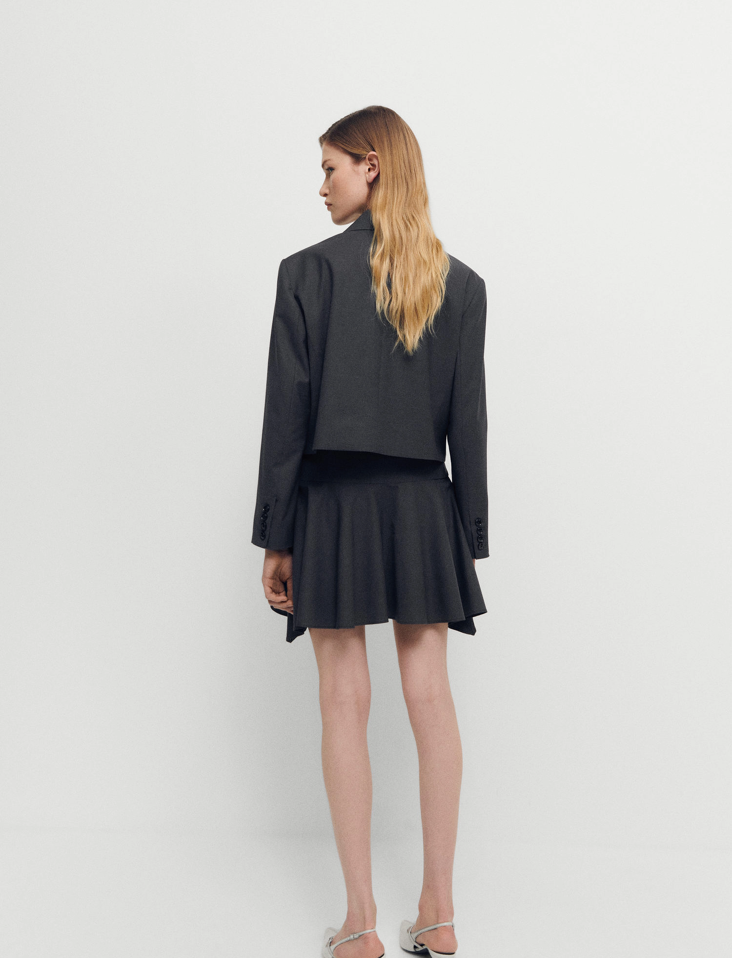 Mango - Wool mini-skirt with asymmetrical hem - grey - 3