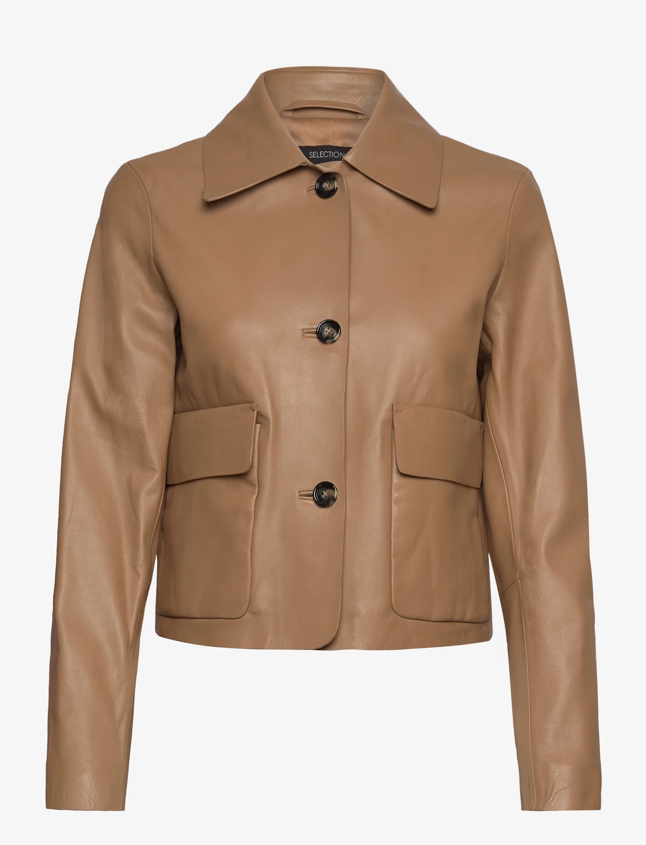 Mango - 100% leather jacket with buttons - vårjakker - medium brown - 0