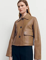 Mango - 100% leather jacket with buttons - vårjakker - medium brown - 2