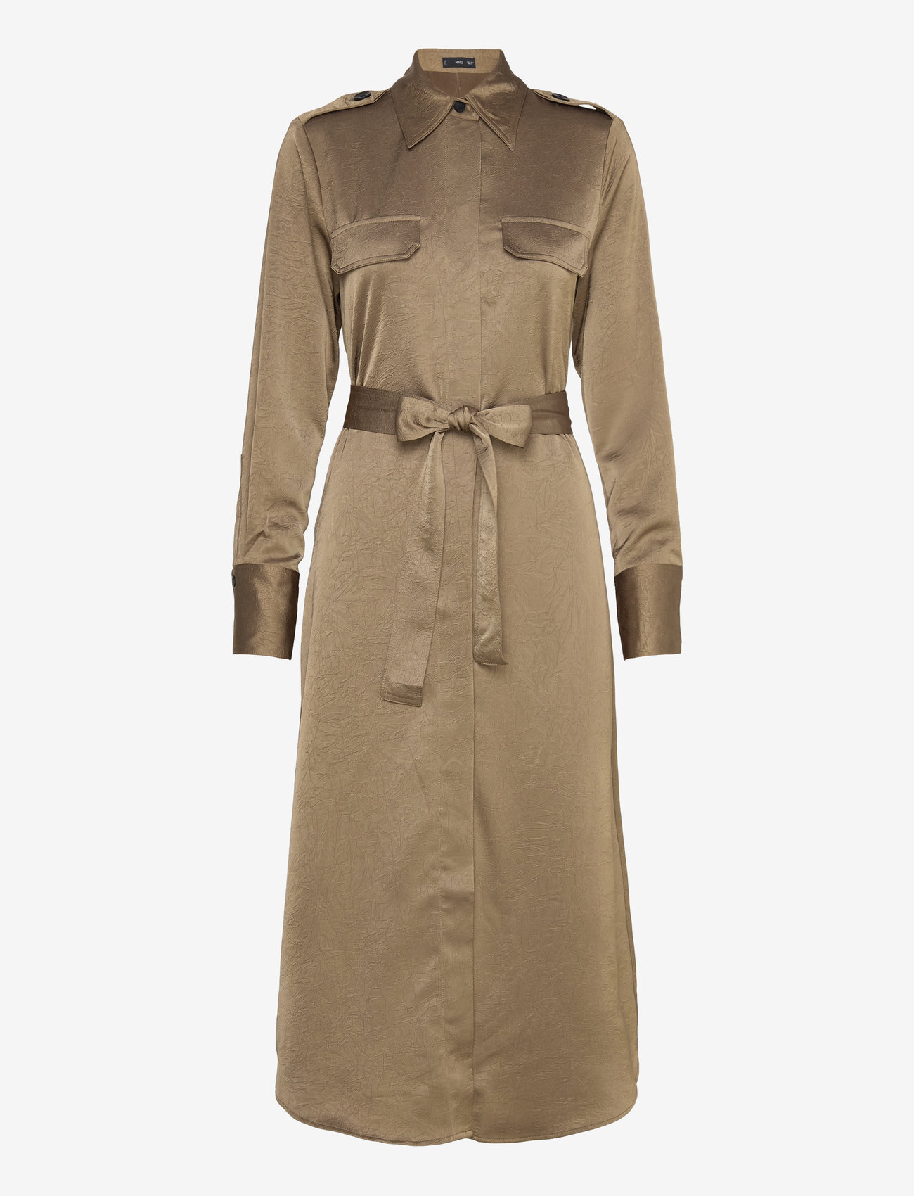 Mango - Satin shirt dress - skjortekjoler - beige - khaki - 0
