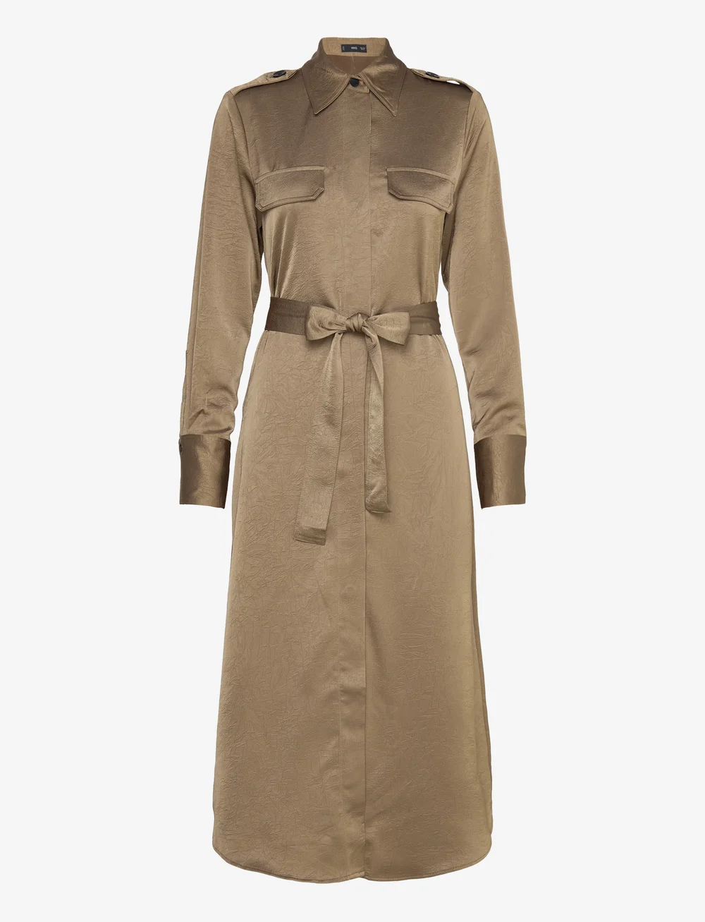 Mango - Satin shirt dress - skjortekjoler - beige - khaki - 1