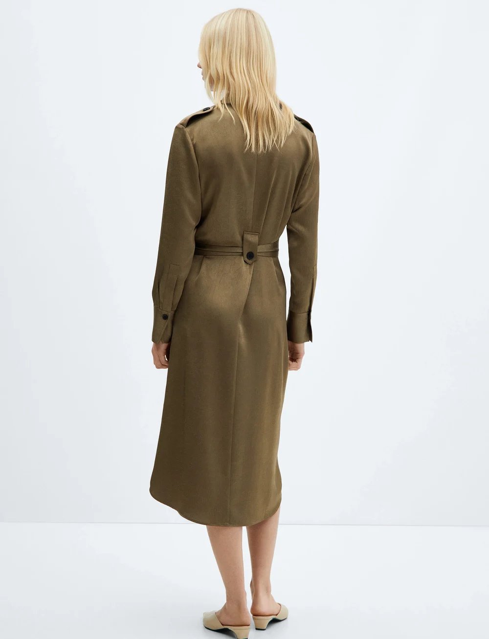 Mango - Satin shirt dress - skjortekjoler - beige - khaki - 3