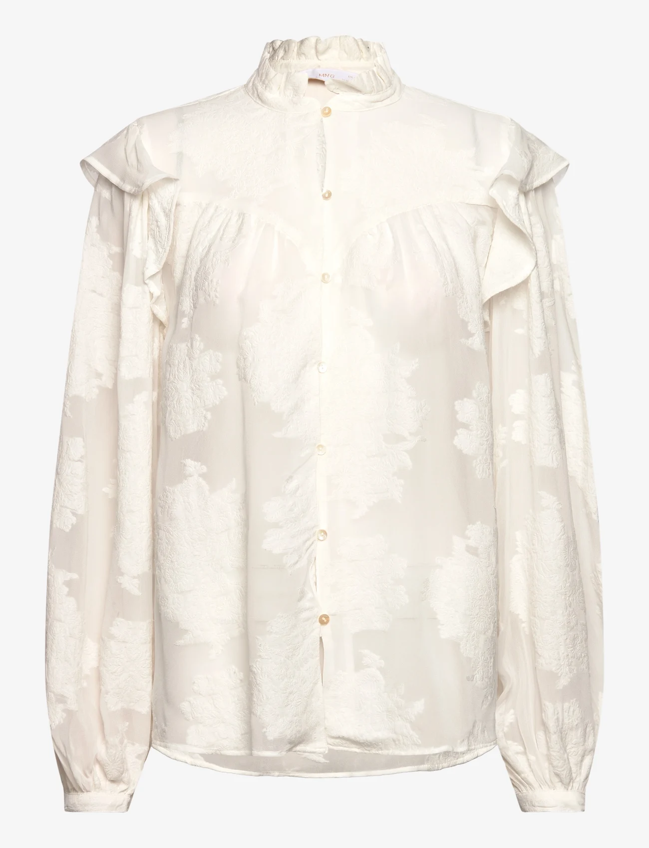 Mango - Floral embroidery blouse - langermede bluser - light beige - 0