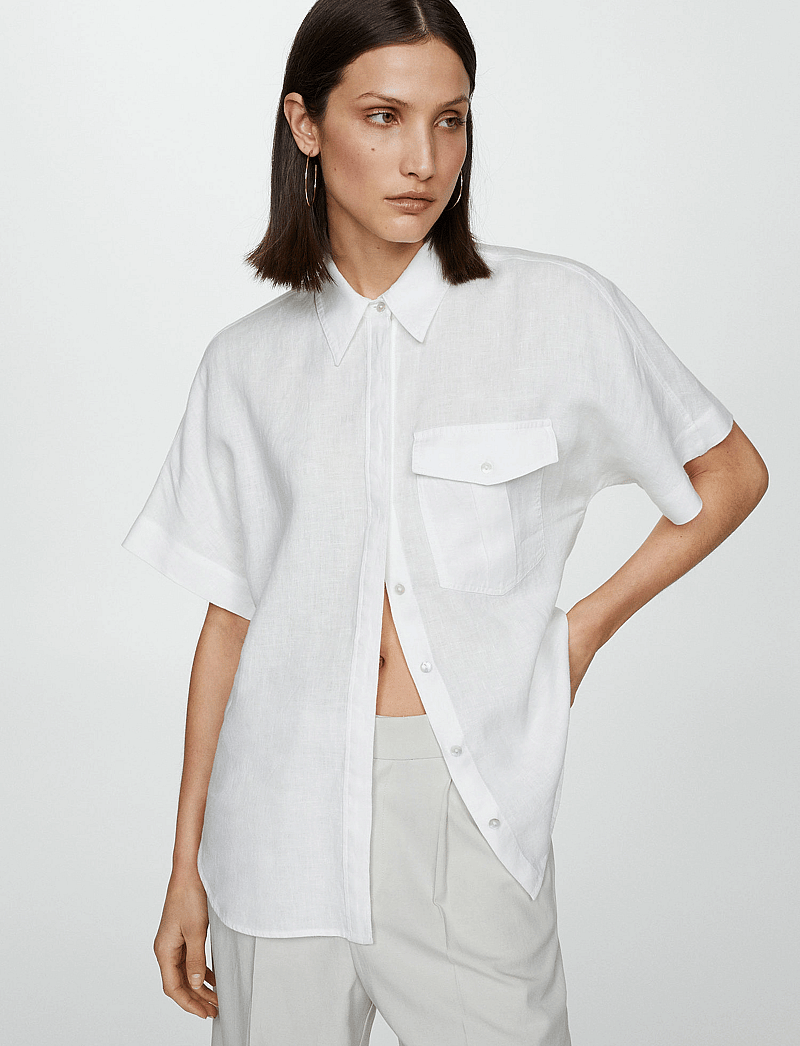 Mango - Pocket linen shirt - leinenhemden - white - 0