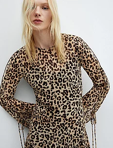 Flared sleeve leopard dress, Mango