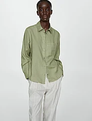 Mango - Linen 100% shirt - linskjorter - green - 2