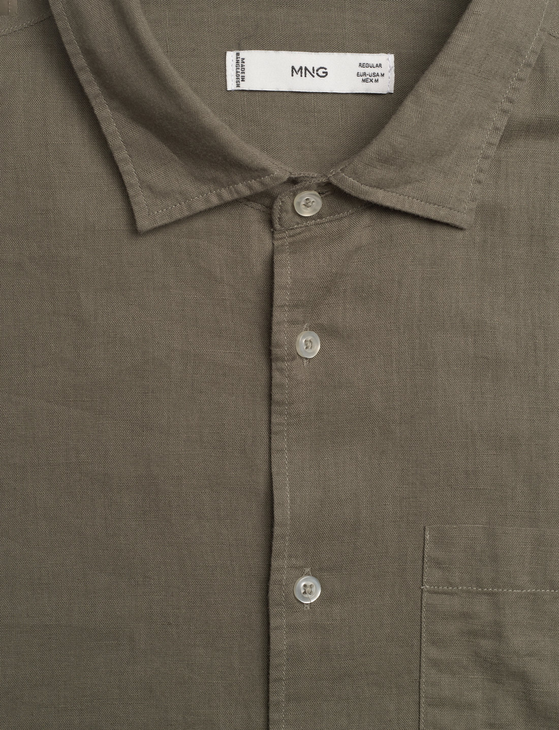 Mango - Regular-fit linen shirt with pocket - linneskjortor - beige - khaki - 2
