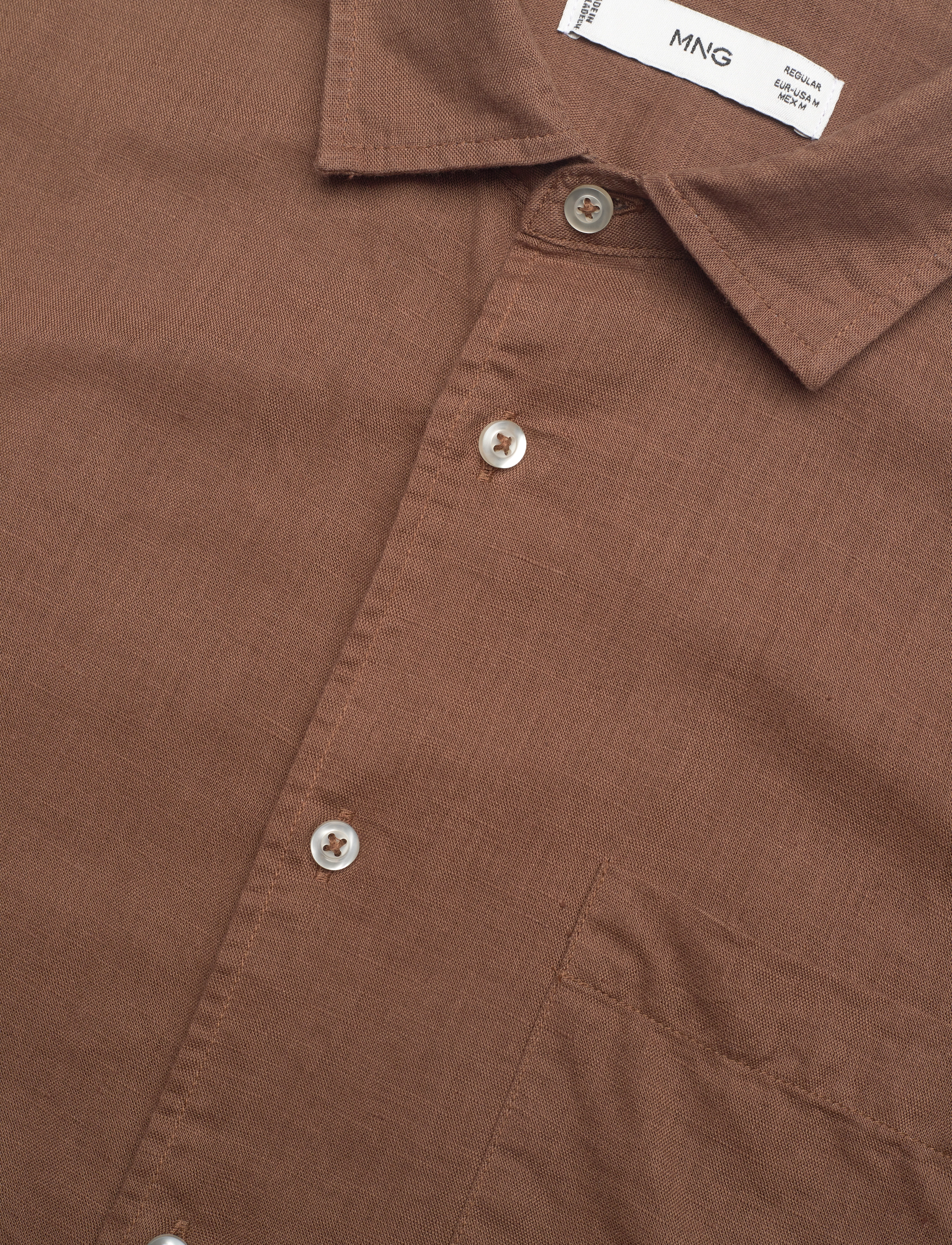 Mango - Regular-fit linen shirt with pocket - laveste priser - brown - 3