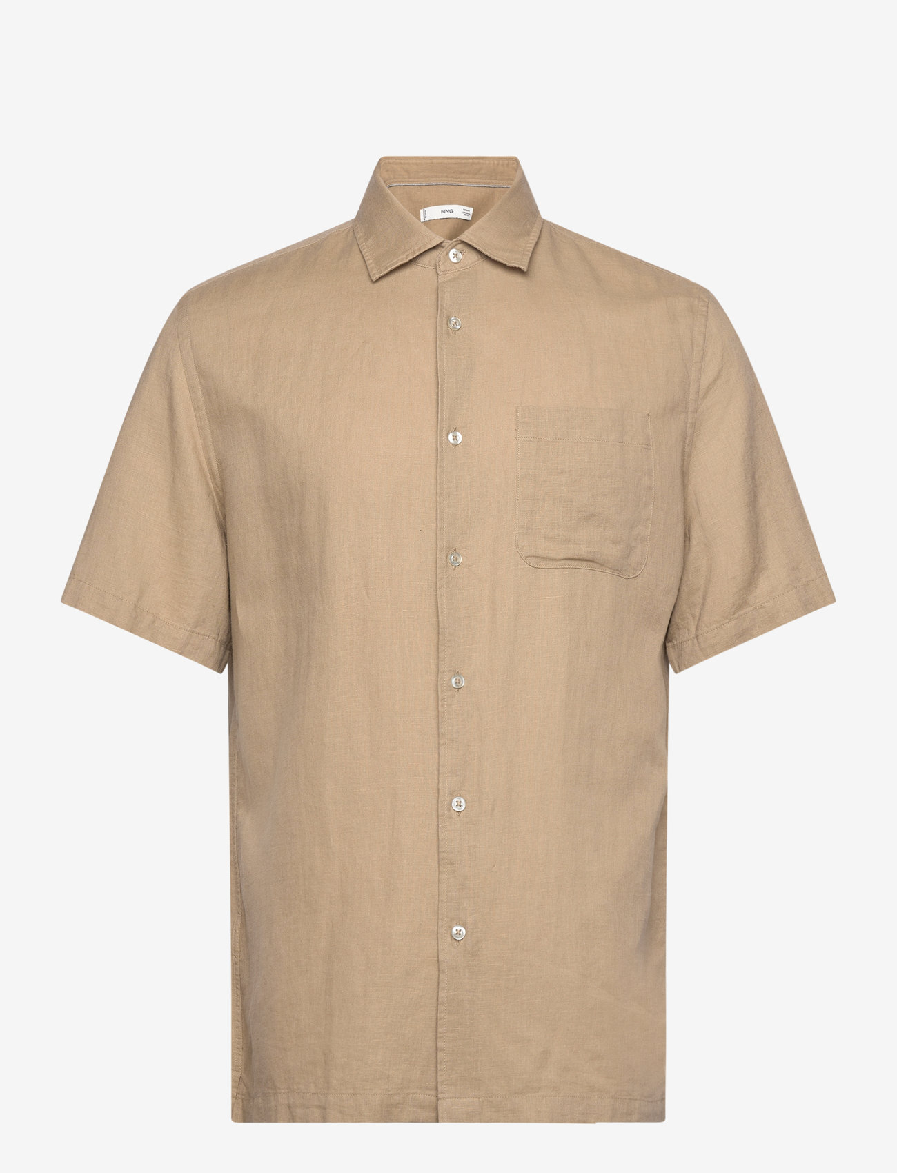 Mango - Regular-fit linen shirt with pocket - linneskjortor - lt pastel brown - 0