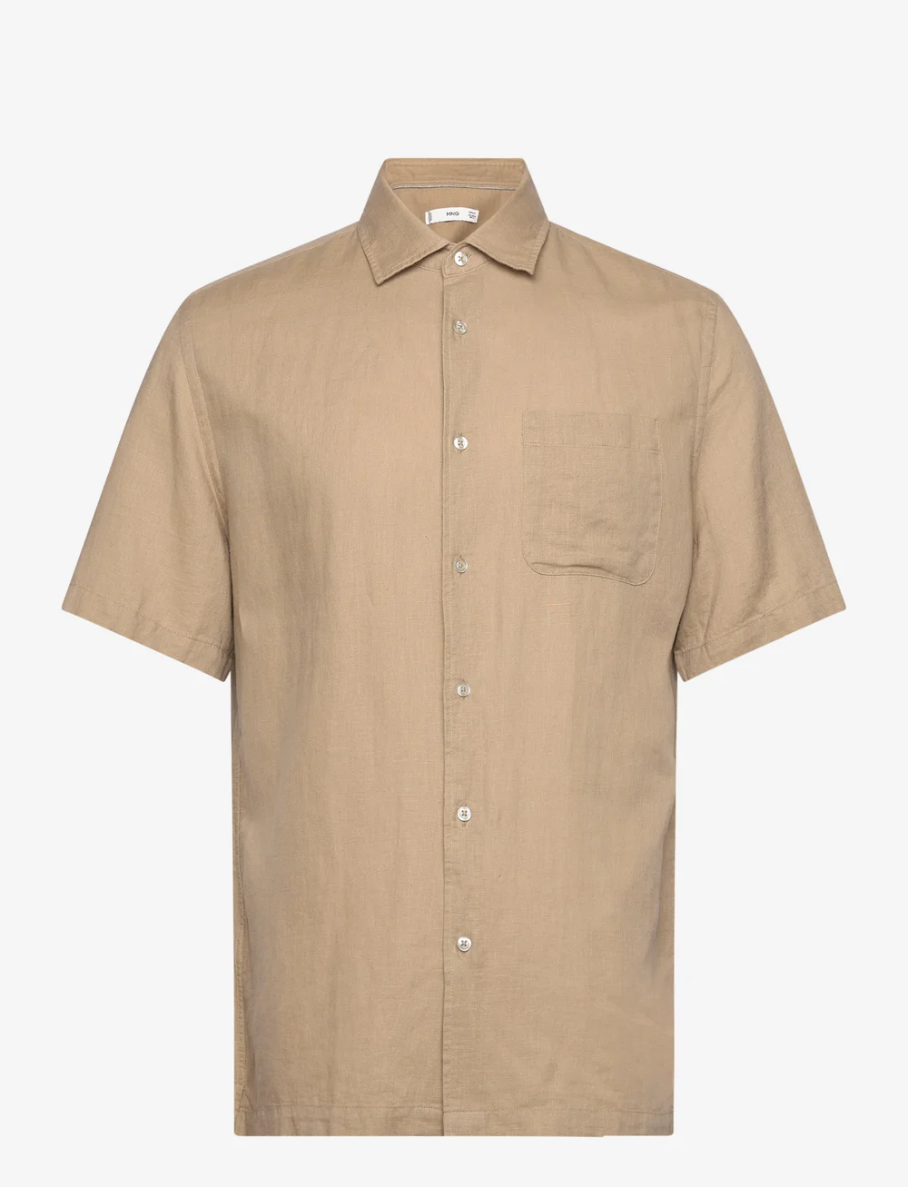 Mango - Regular-fit linen shirt with pocket - linneskjortor - lt pastel brown - 0