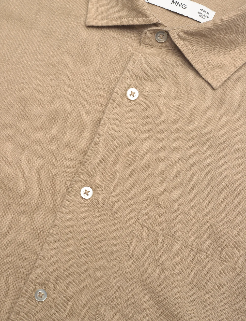 Mango - Regular-fit linen shirt with pocket - linneskjortor - lt pastel brown - 3