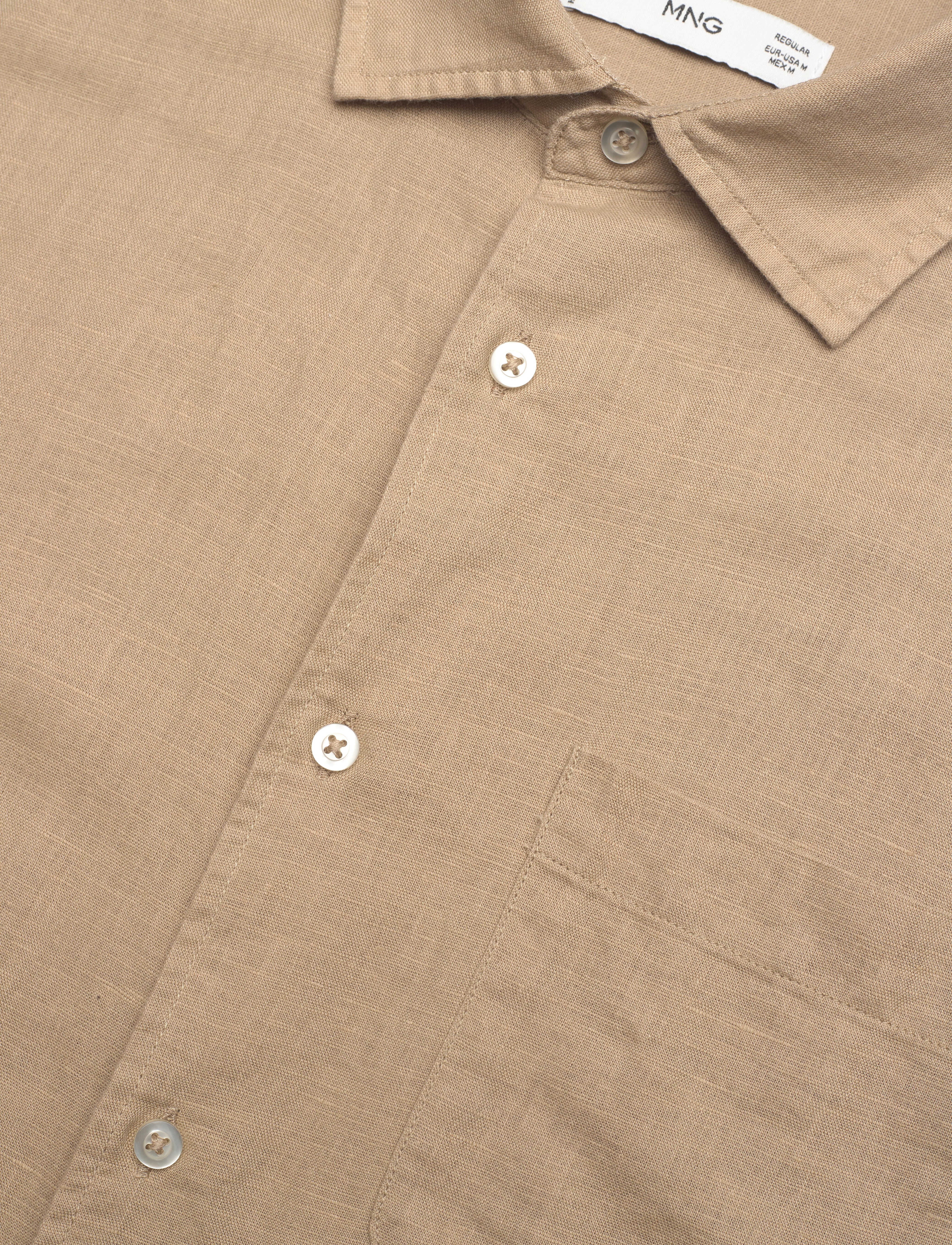 Mango - Regular-fit linen shirt with pocket - laveste priser - lt pastel brown - 3