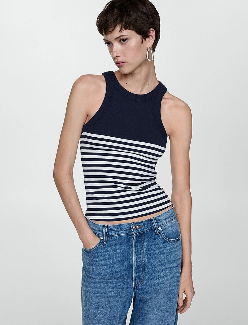 Mango - Stripe-print top - tanktops - navy - 0