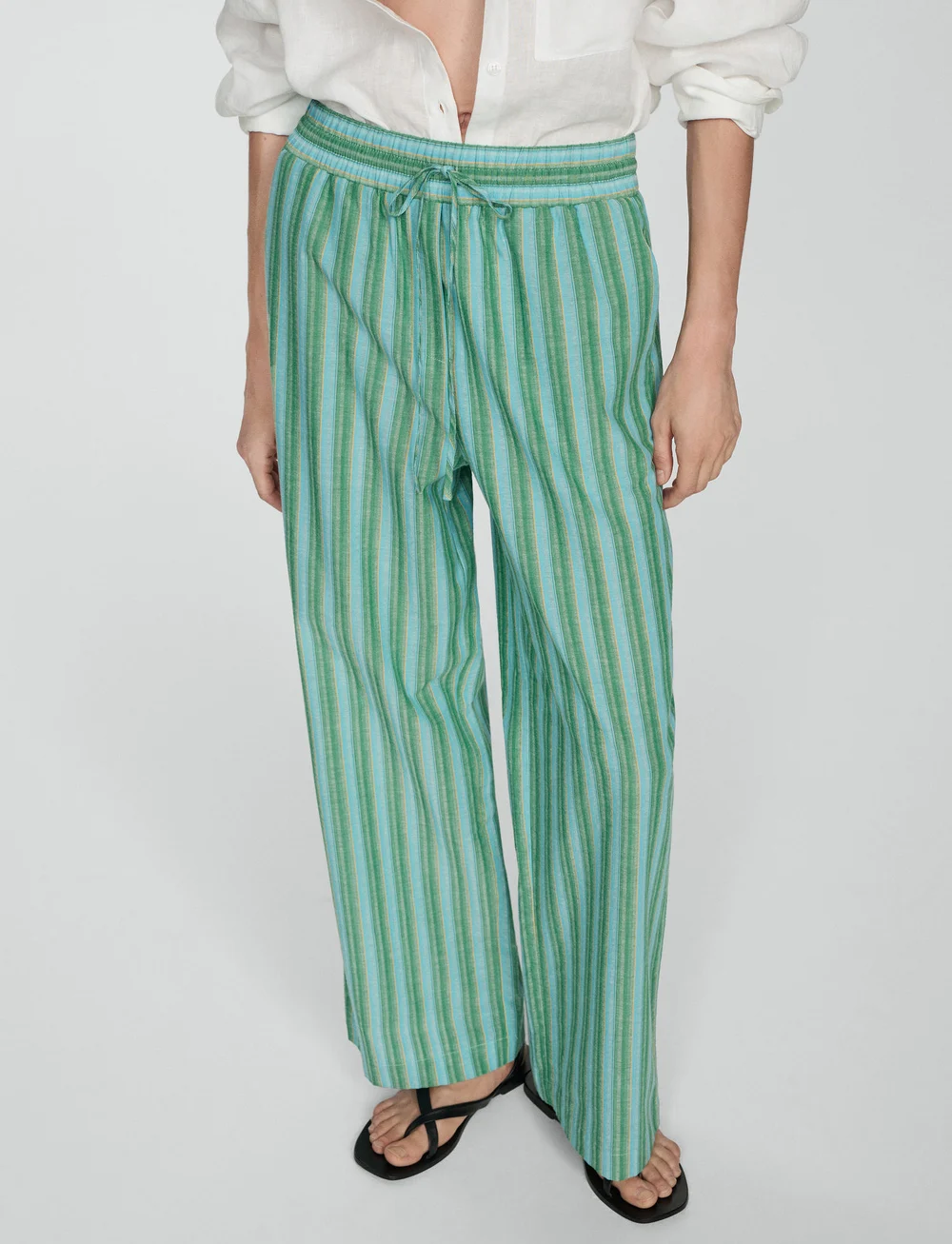 Mango - Straight striped trousers - bukser med lige ben - green - 0