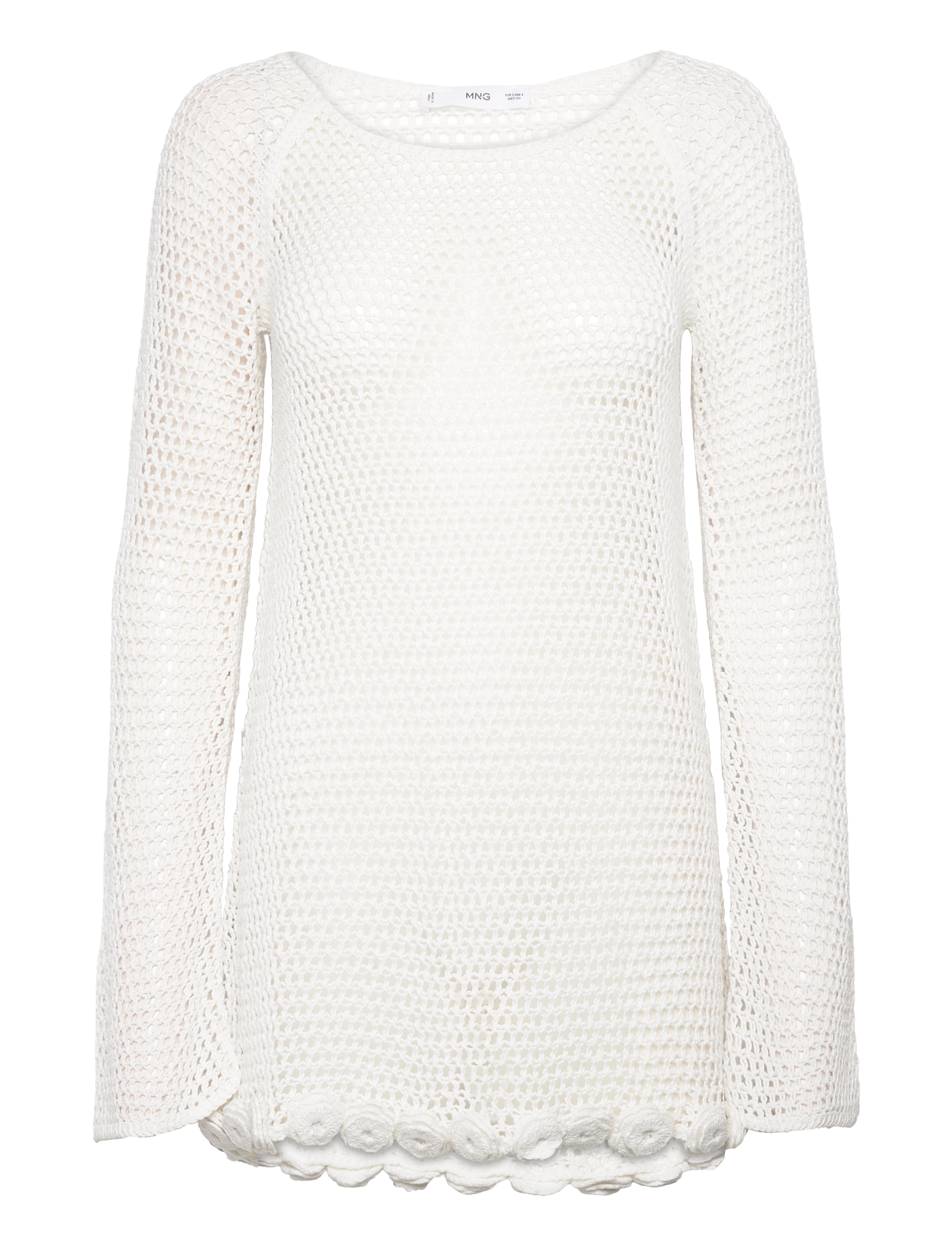 Mango Floral crochet dress - Strickkleider - NATURAL WHITE / white