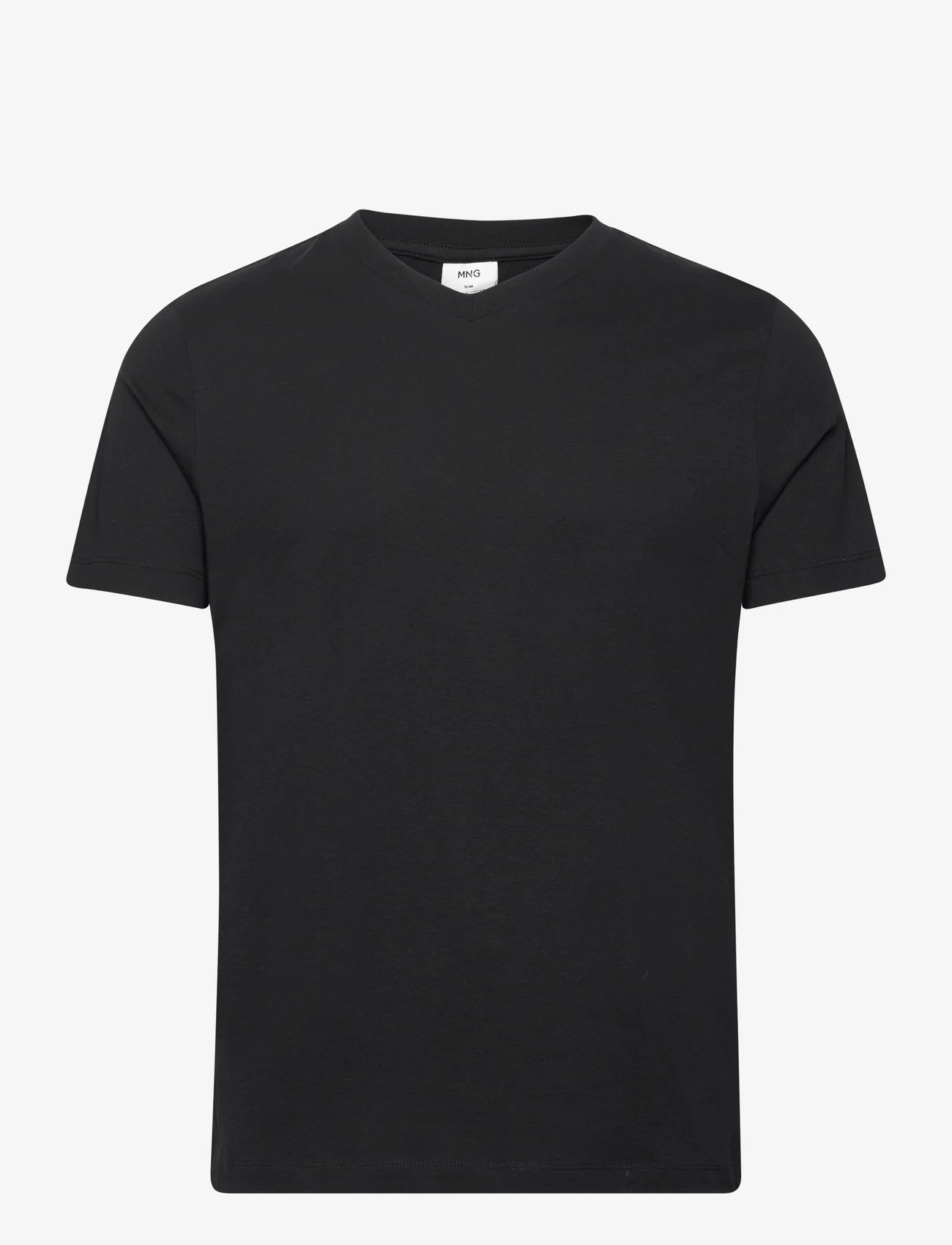 Mango - Basic cotton V-neck T-shirt - v-aukkoiset t-paidat - black - 1