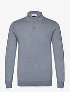 Long-sleeved cotton jersey polo shirt - LT-PASTEL BLUE
