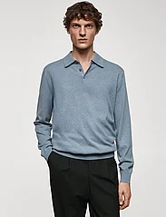 Mango - Long-sleeved cotton jersey polo shirt - stickade pikéer - lt-pastel blue - 2