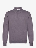 Long-sleeved cotton jersey polo shirt - LT-PASTEL PURPLE