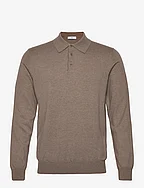 Long-sleeved cotton jersey polo shirt - MEDIUM BROWN