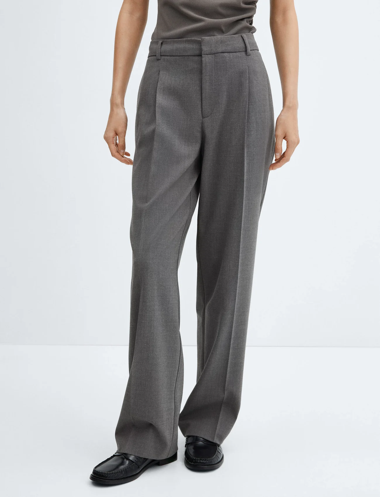 Mango - Flecked straight pants - kostymbyxor - grey - 0