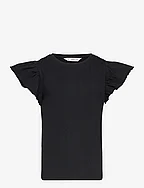 Short-sleeved ruffle t-shirt - BLACK
