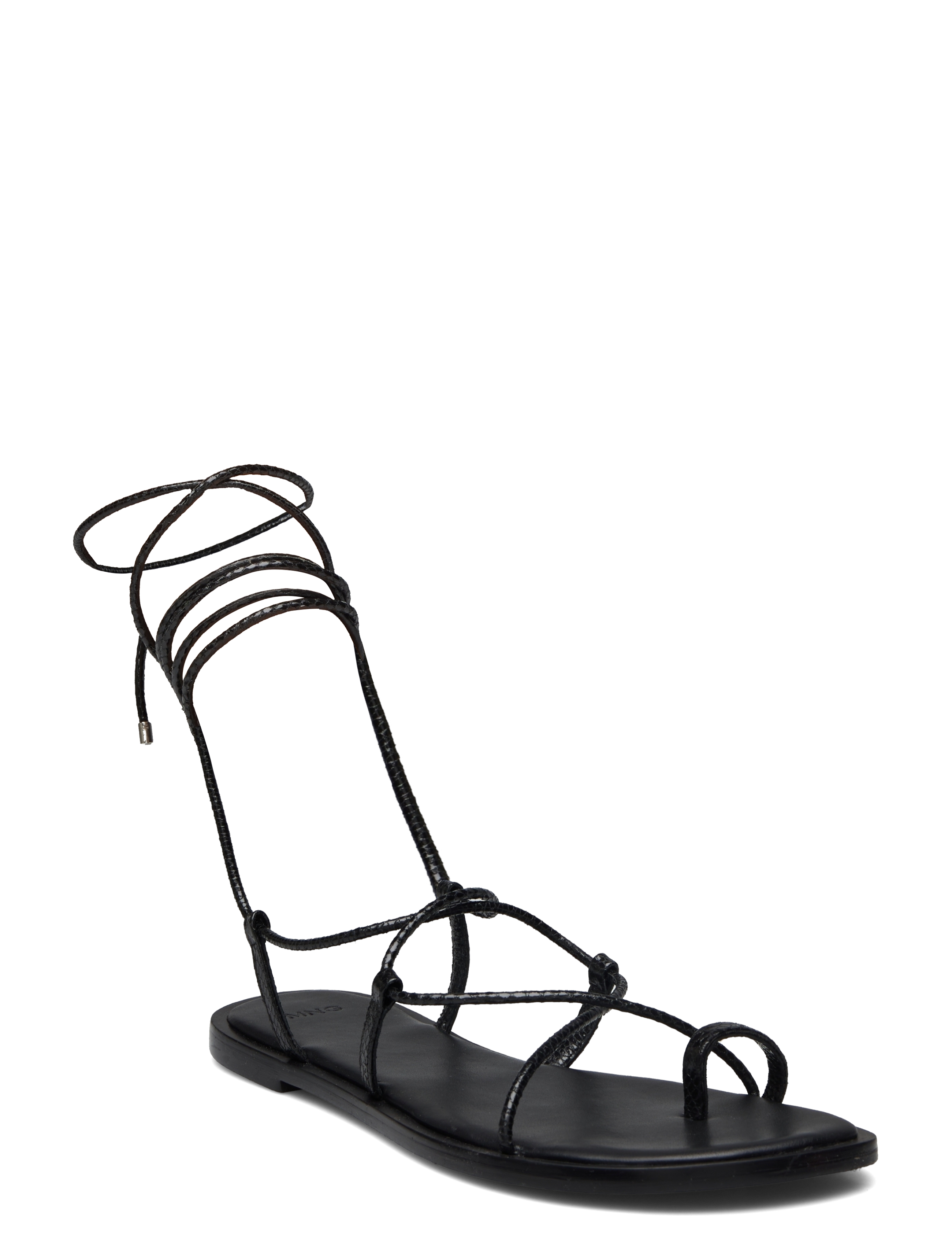 MANGO Leder Straps Sandalen Schwarz - 36 - Damen