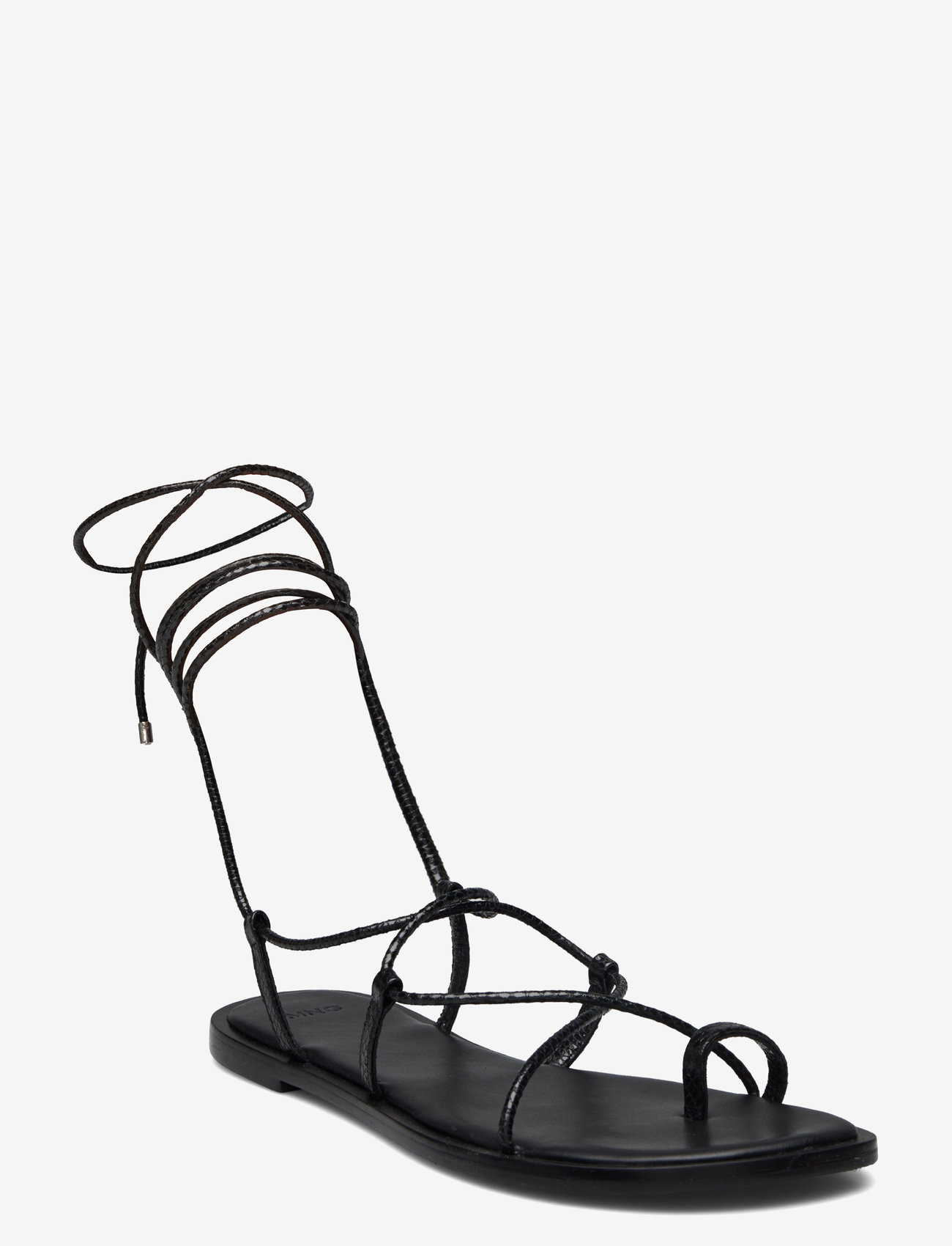 Mango - Leather straps sandals - platta sandaler - black - 0
