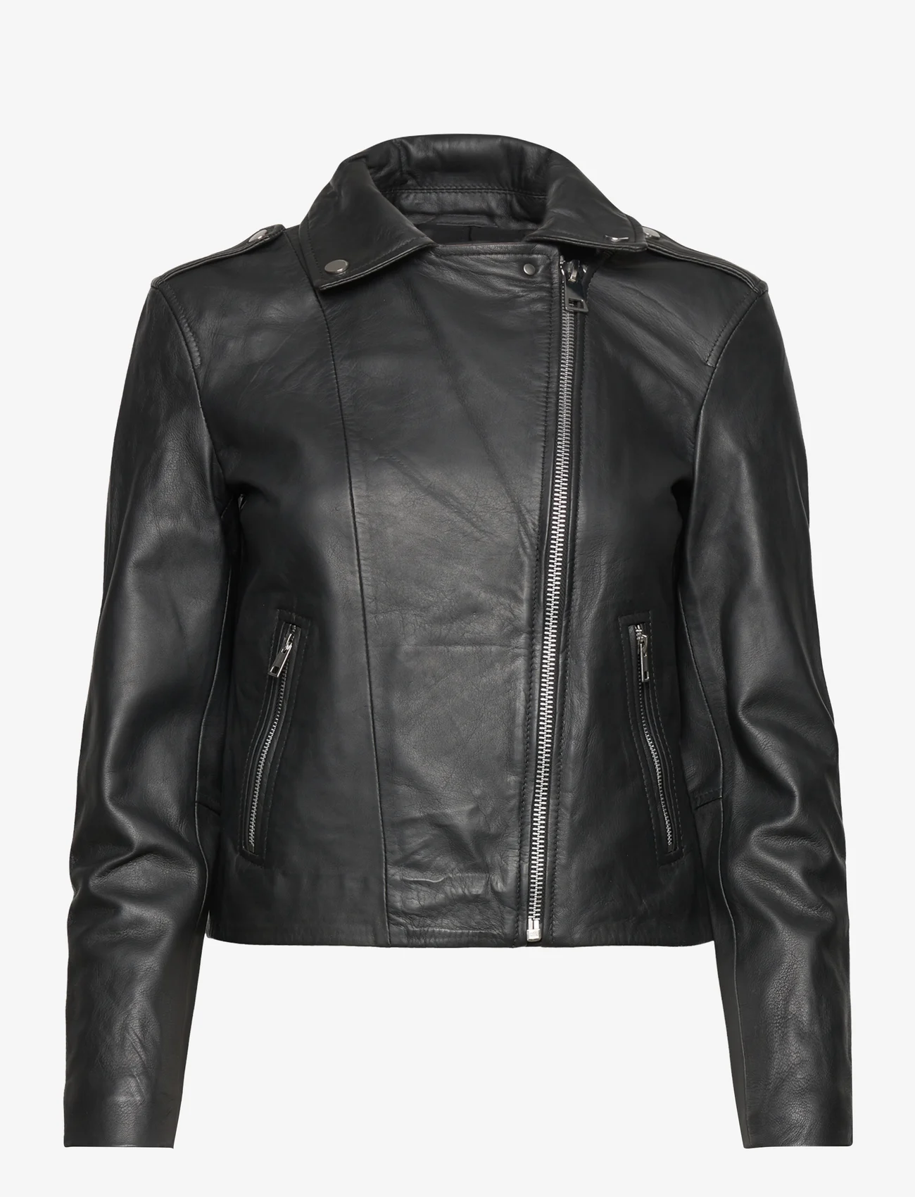 Mango - Leather biker jacket - vårjackor - black - 1