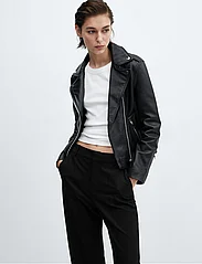 Mango - Leather biker jacket - kevättakit - black - 3