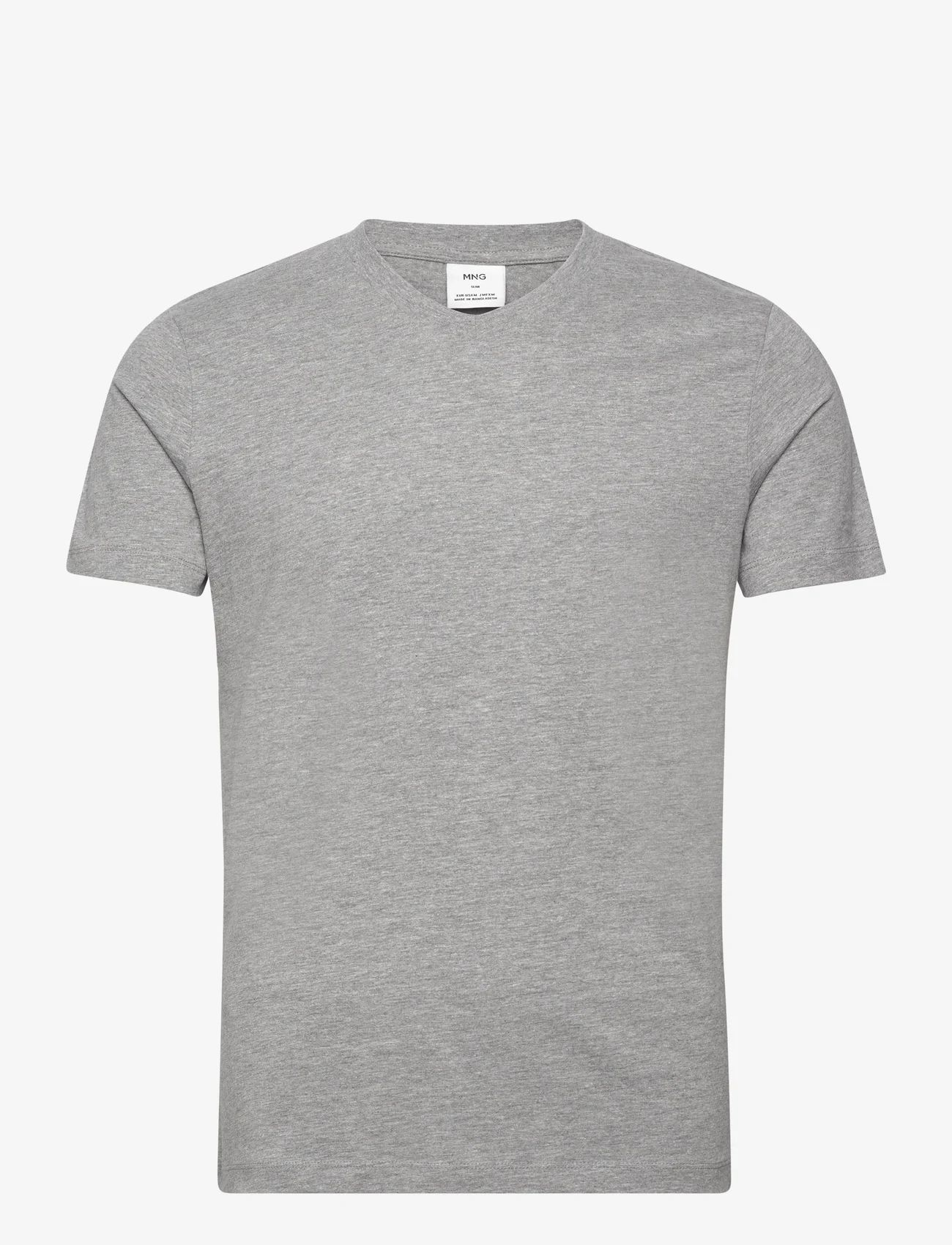 Mango - Basic cotton V-neck T-shirt - de laveste prisene - medium grey - 0