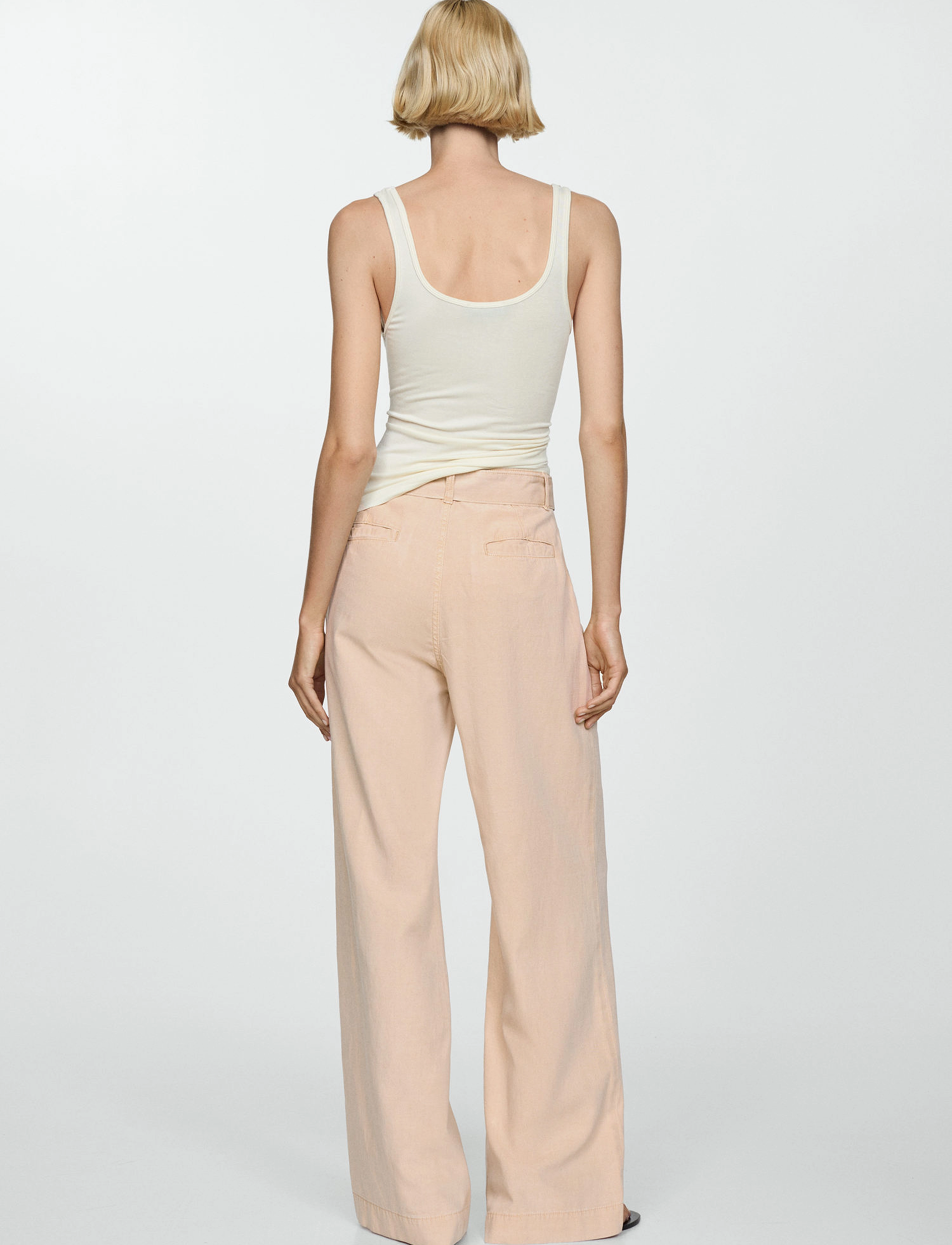 Mango - Flowy wideleg trousers with belt - lt pastel brown - 3