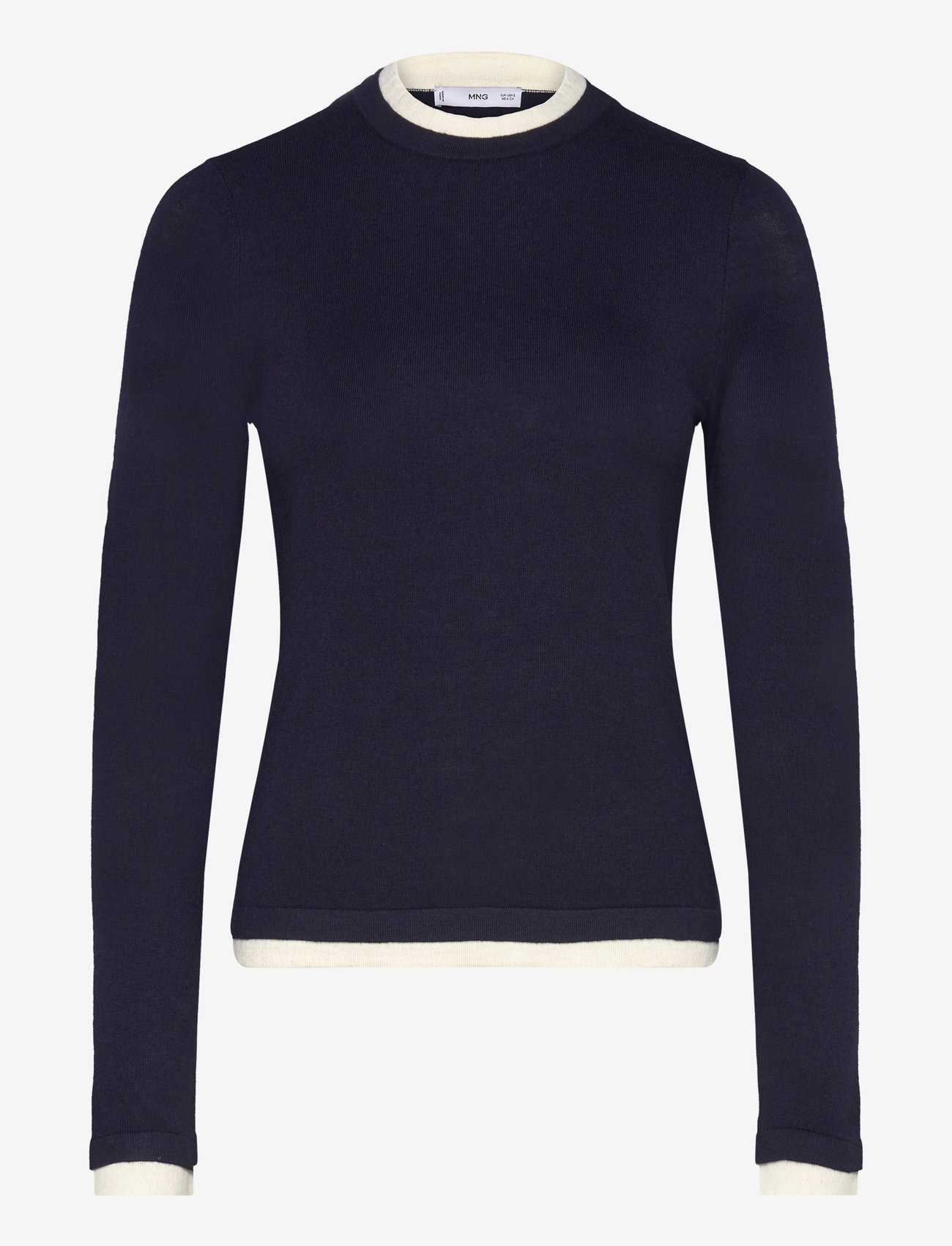 Mango - Fine-knit sweater with contrasting trims - navy - 0