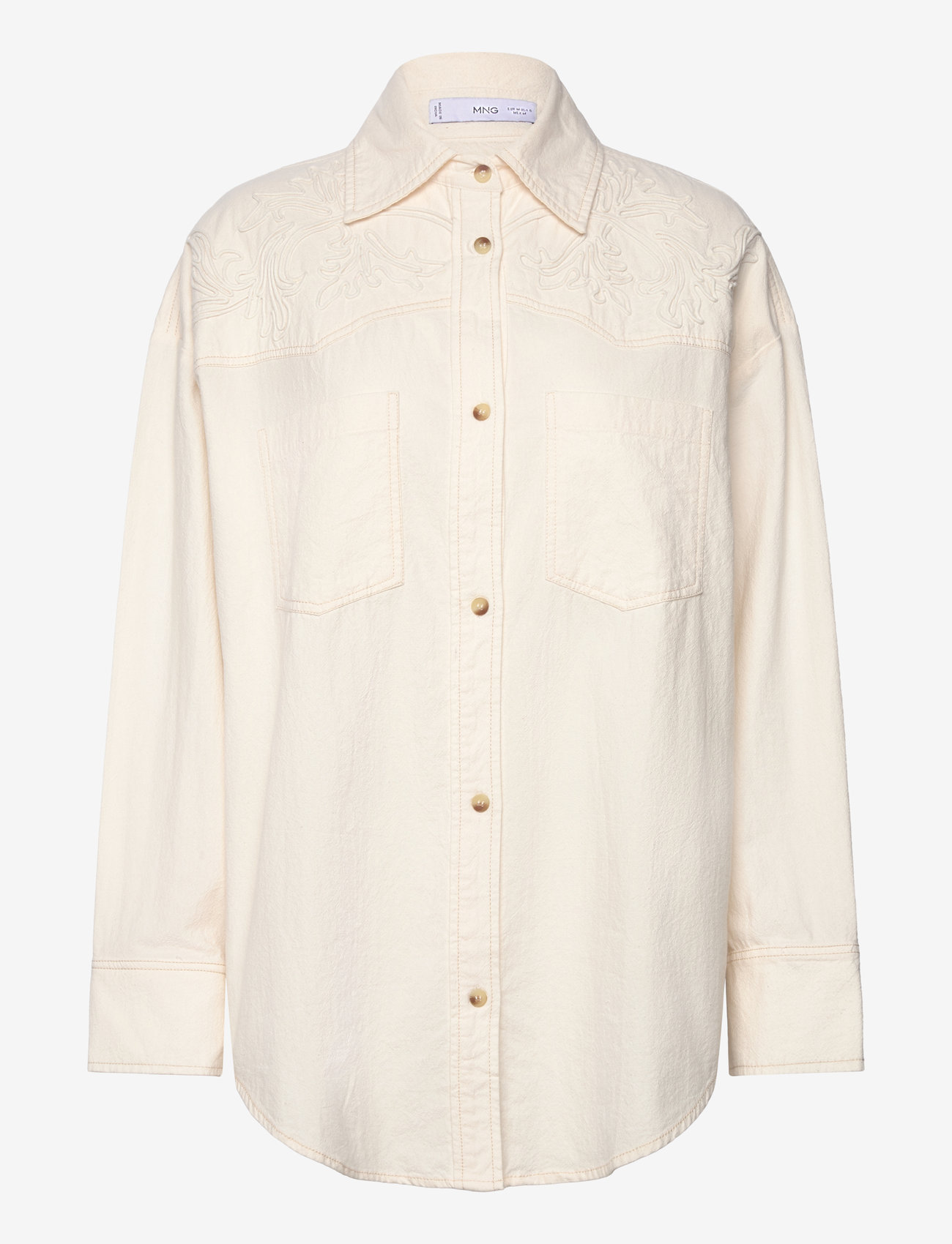 Mango - Shirt with decorative stitching - pikkade varrukatega särgid - light beige - 0