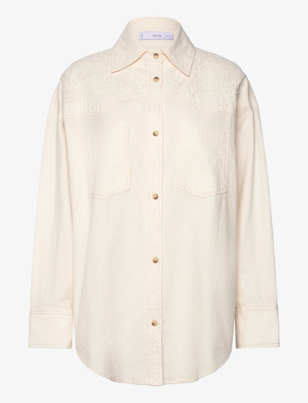 Mango - Shirt with decorative stitching - langärmlige hemden - light beige - 1