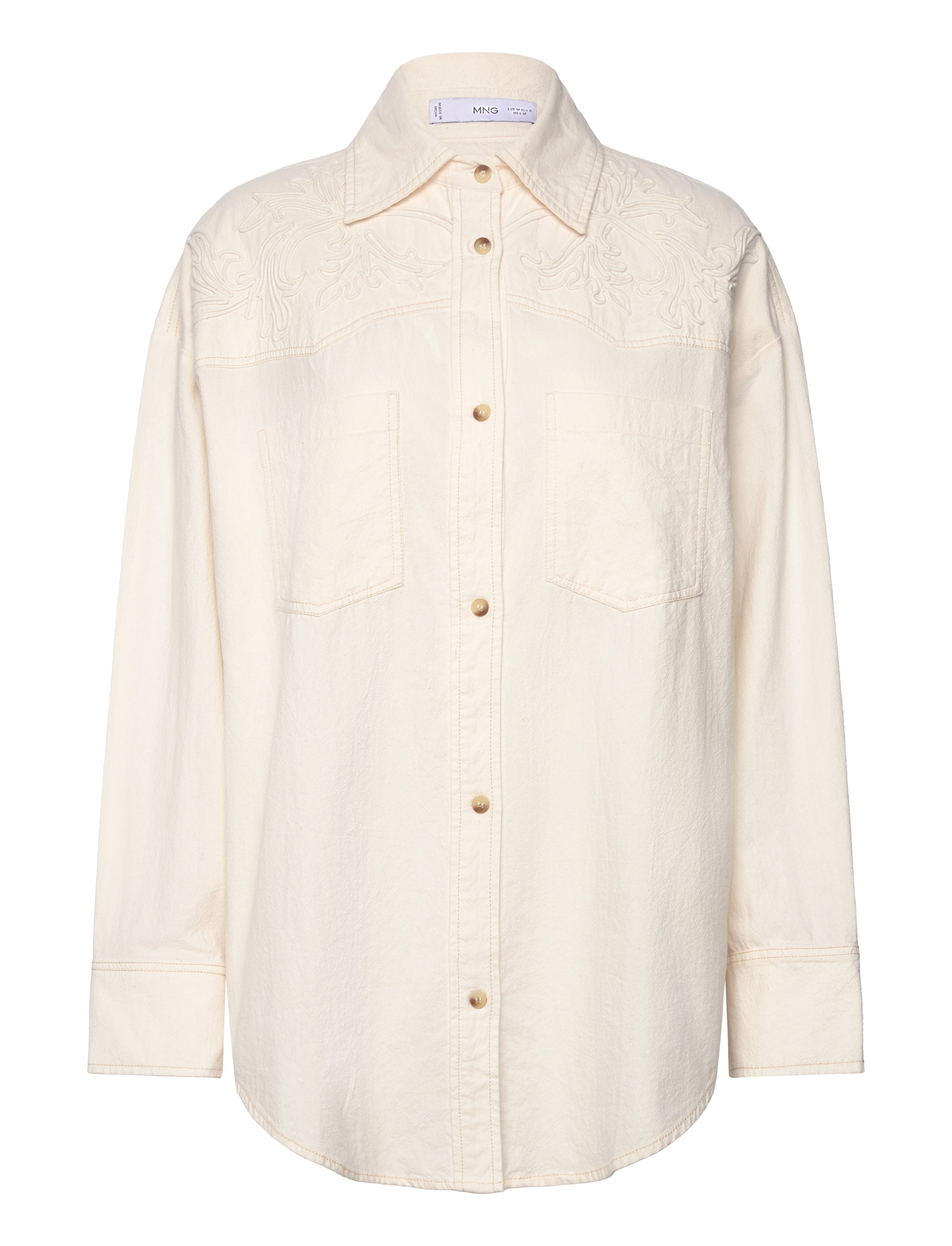 Mango Shirt with decorative stitching - Shirts - LIGHT BEIGE / cream