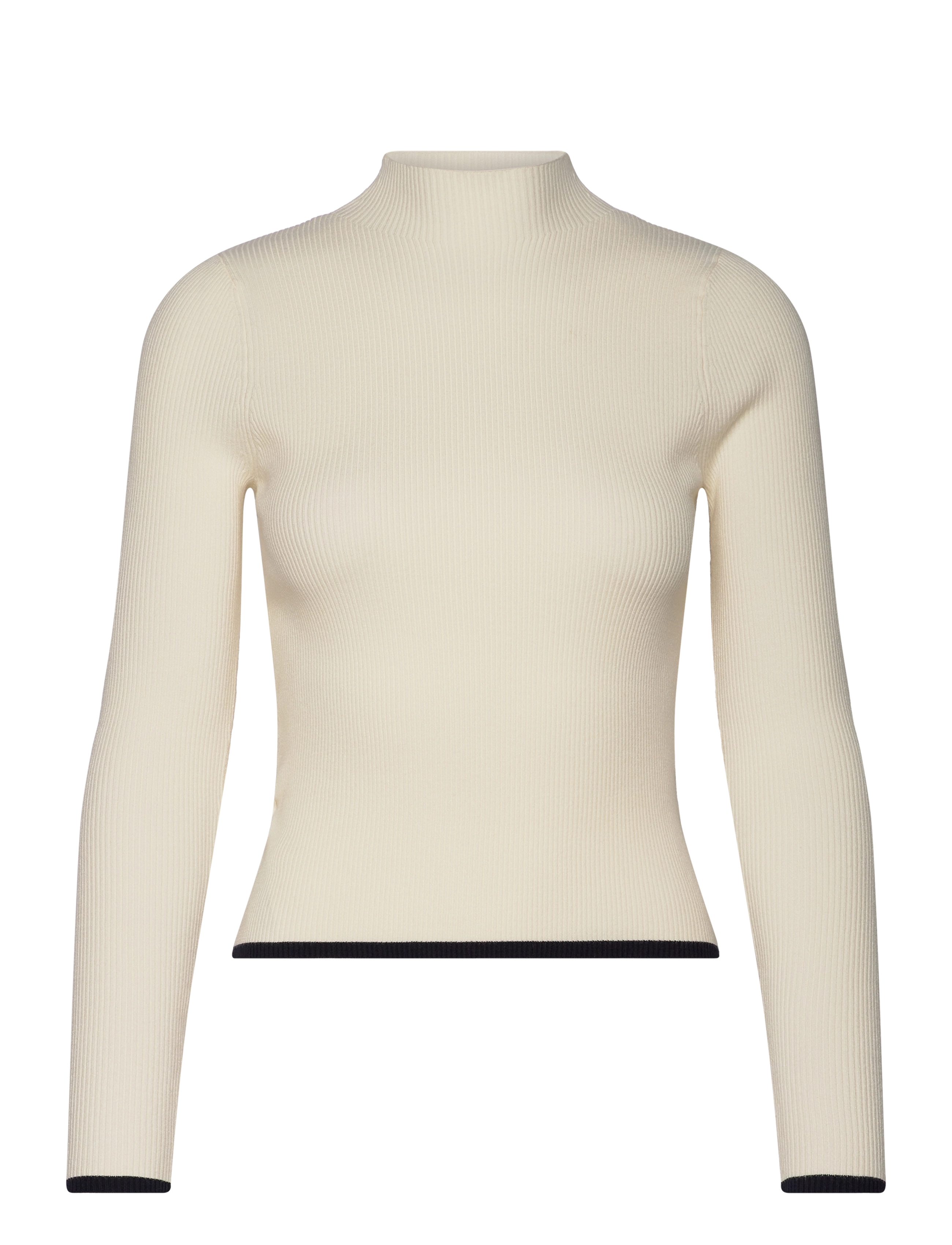 Ribbed sweater with perkins neck - LIGHT BEIGE