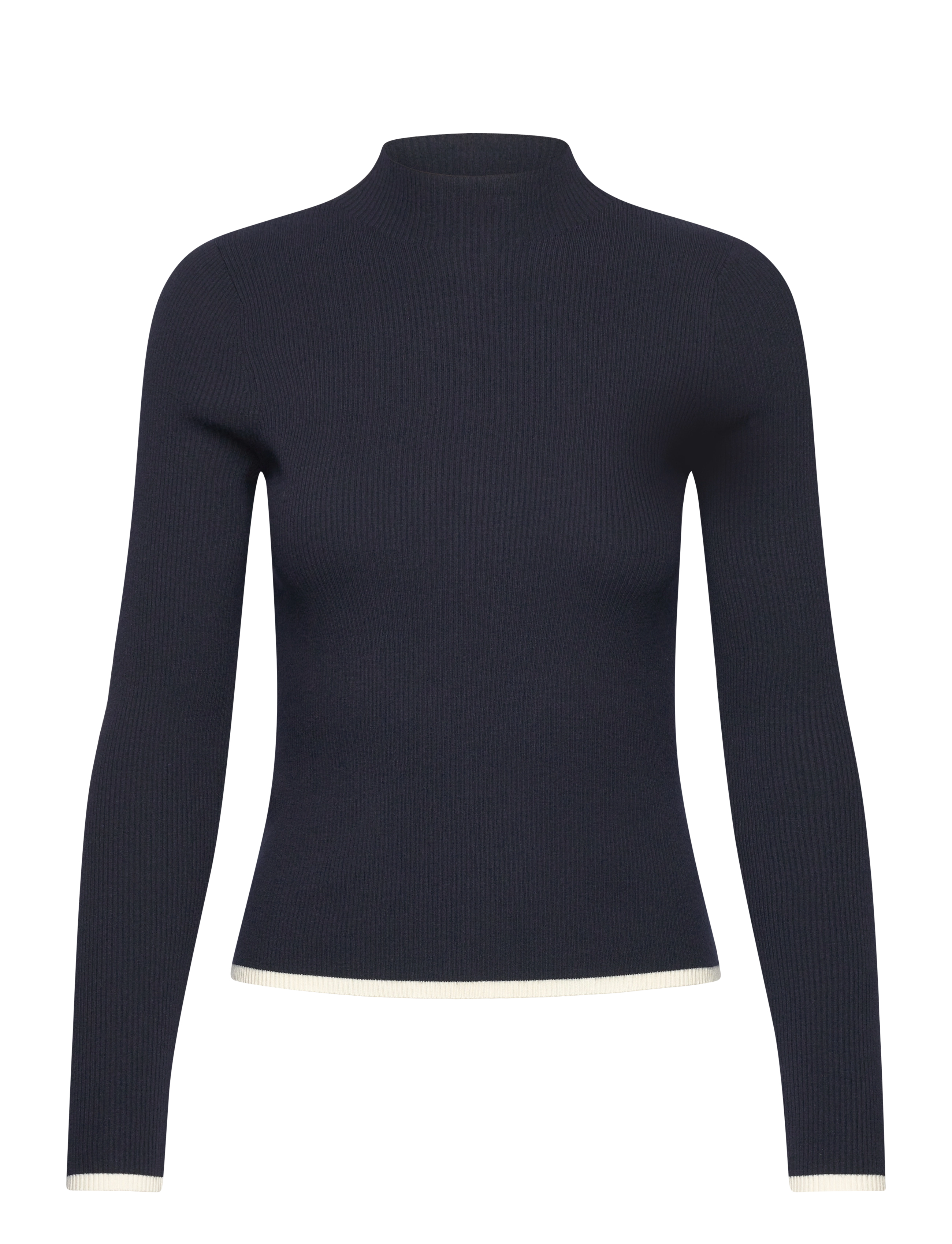 Ribbed sweater with perkins neck - NAVY